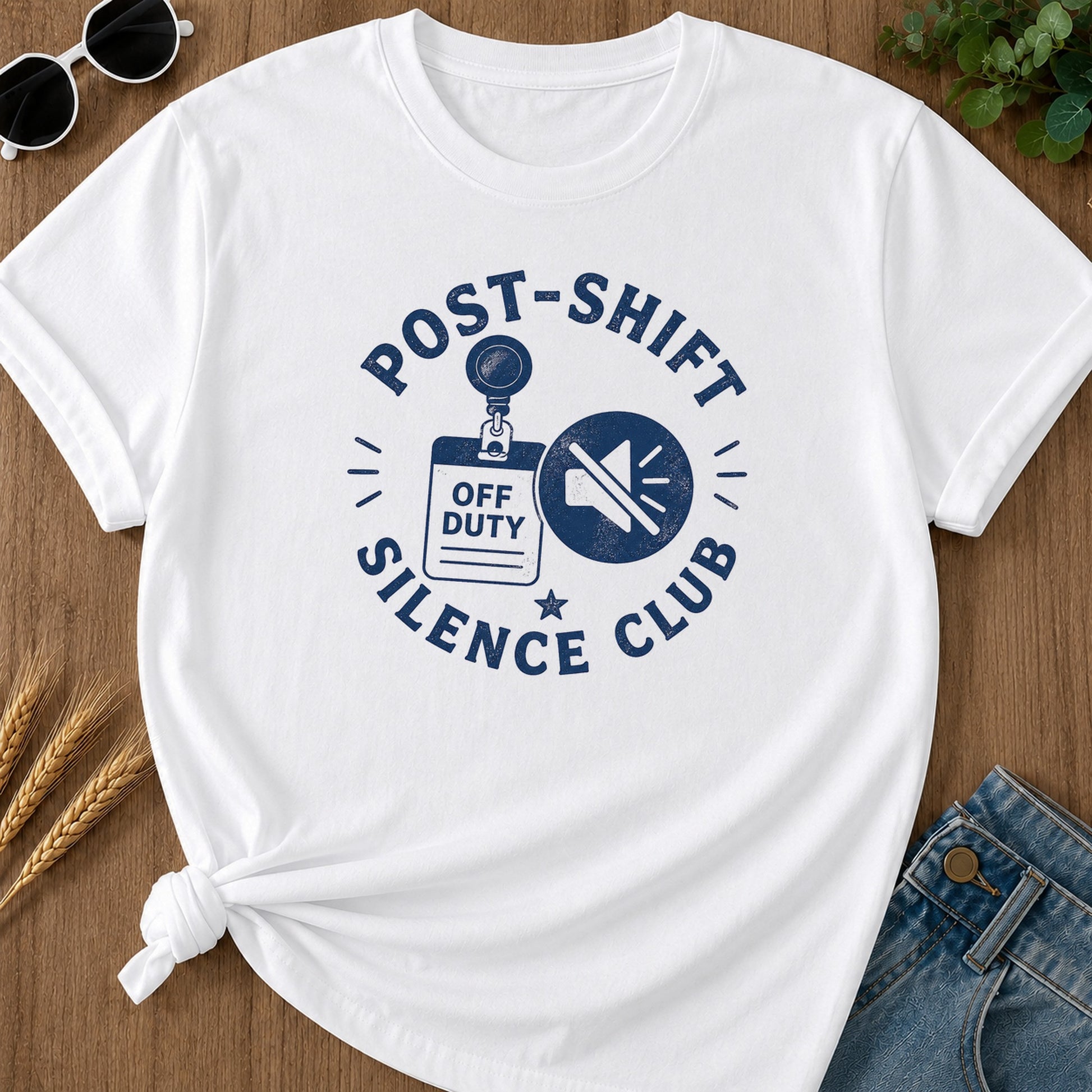 Post Shift Silence Club T-Shirt - White Mockup