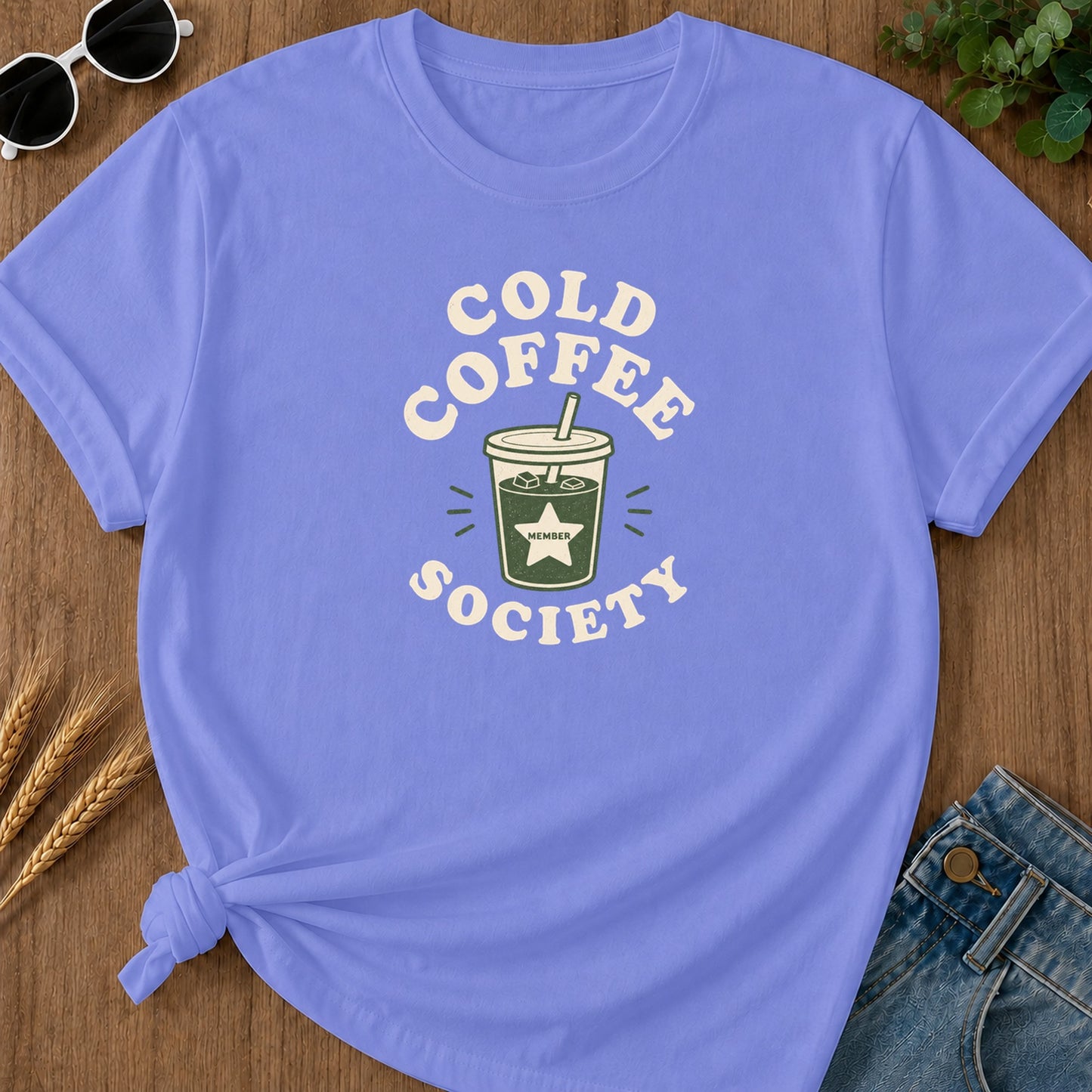 Cold Coffee Society T-Shirt - Flo Blue Mockup