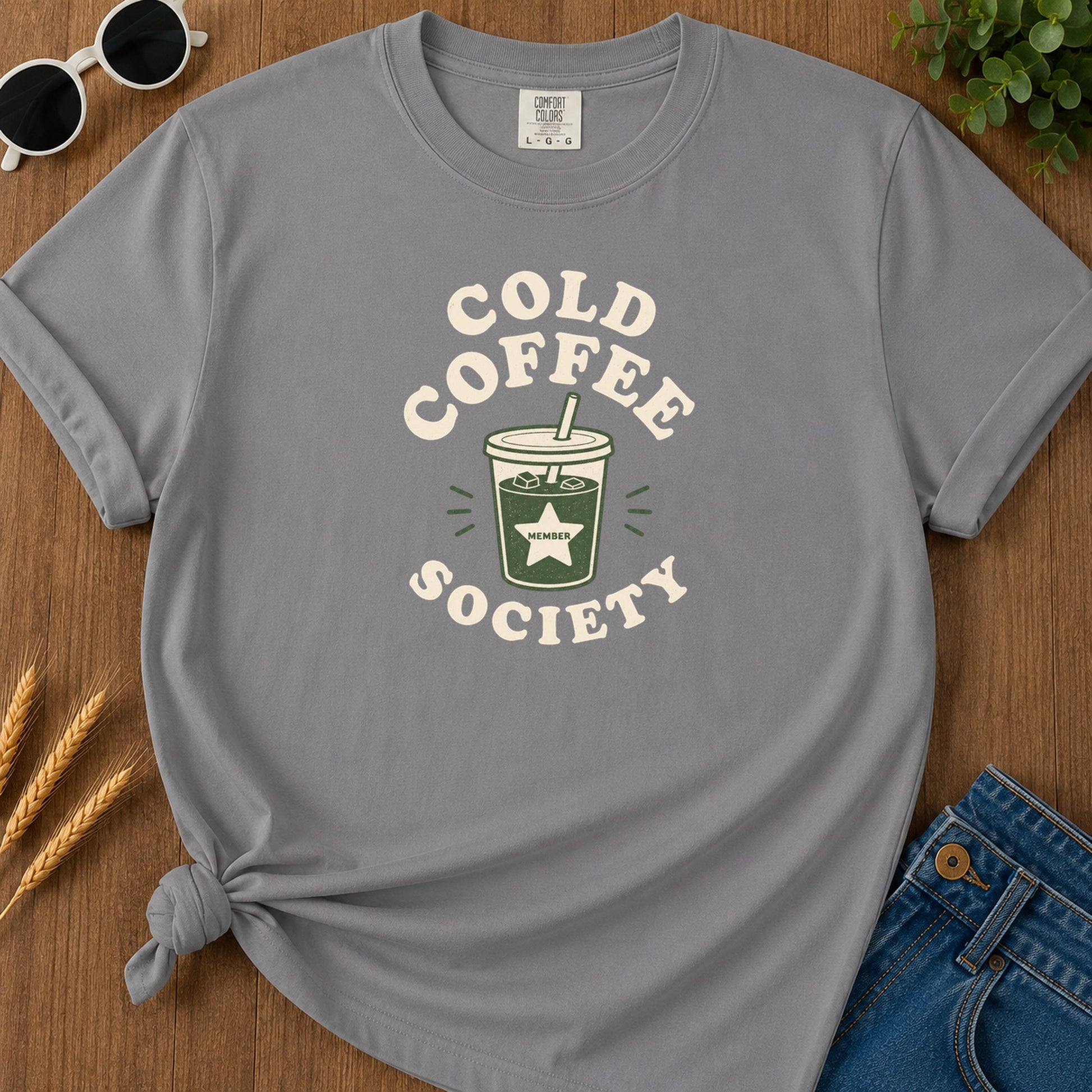 Cold Coffee Society T-Shirt - Grey Mockup