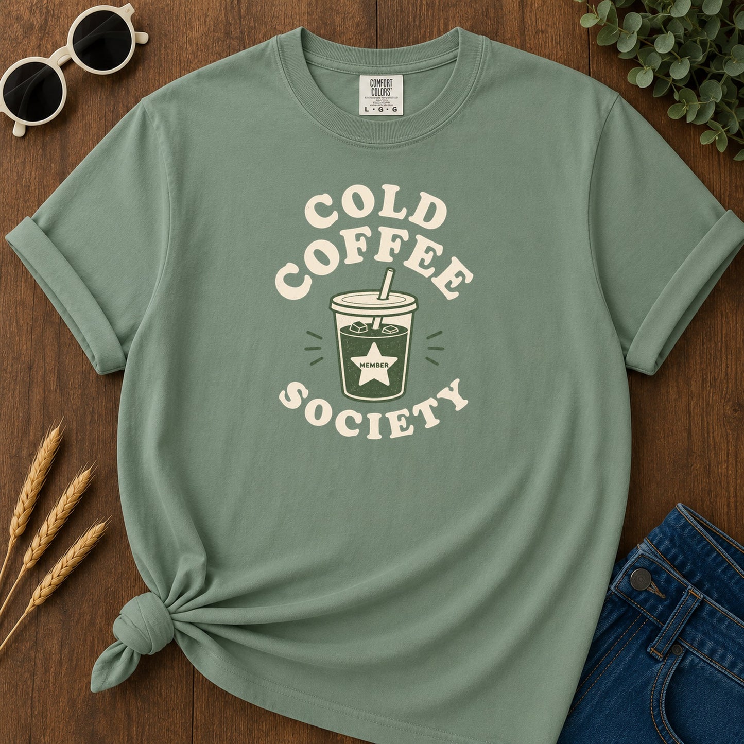 Cold Coffee Society T-Shirt - Light Green Mockup