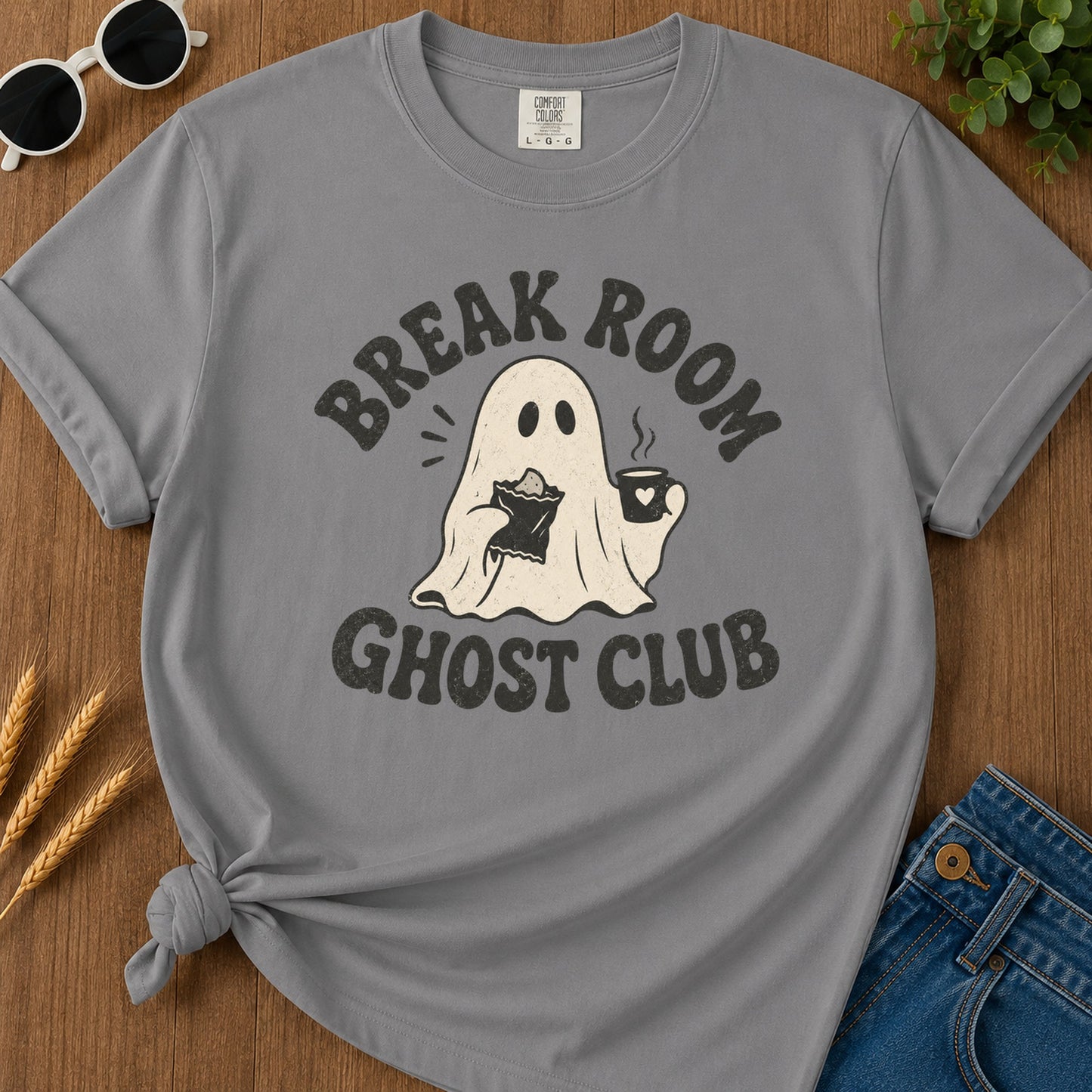 Break Room Ghost T-Shirt - Grey Mockup