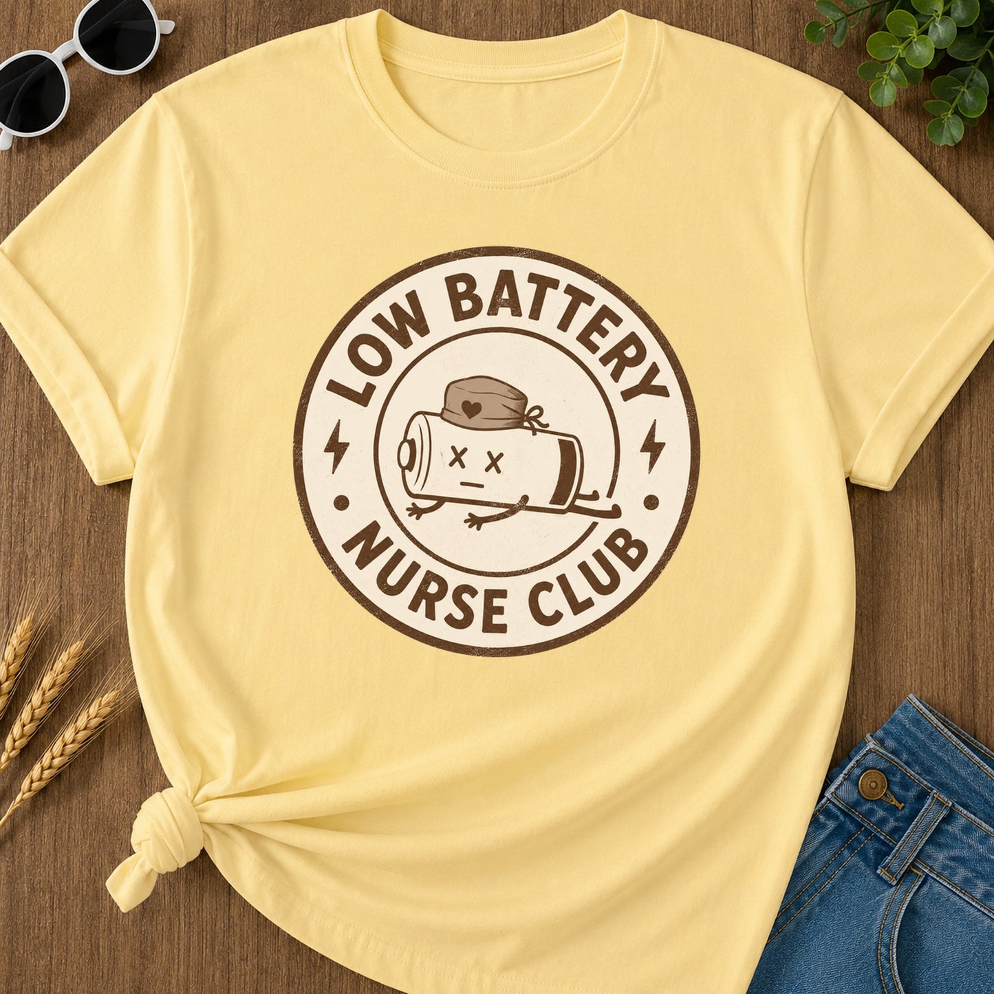 Low Battery Nurse Club T-Shirt - Butter Mockup
