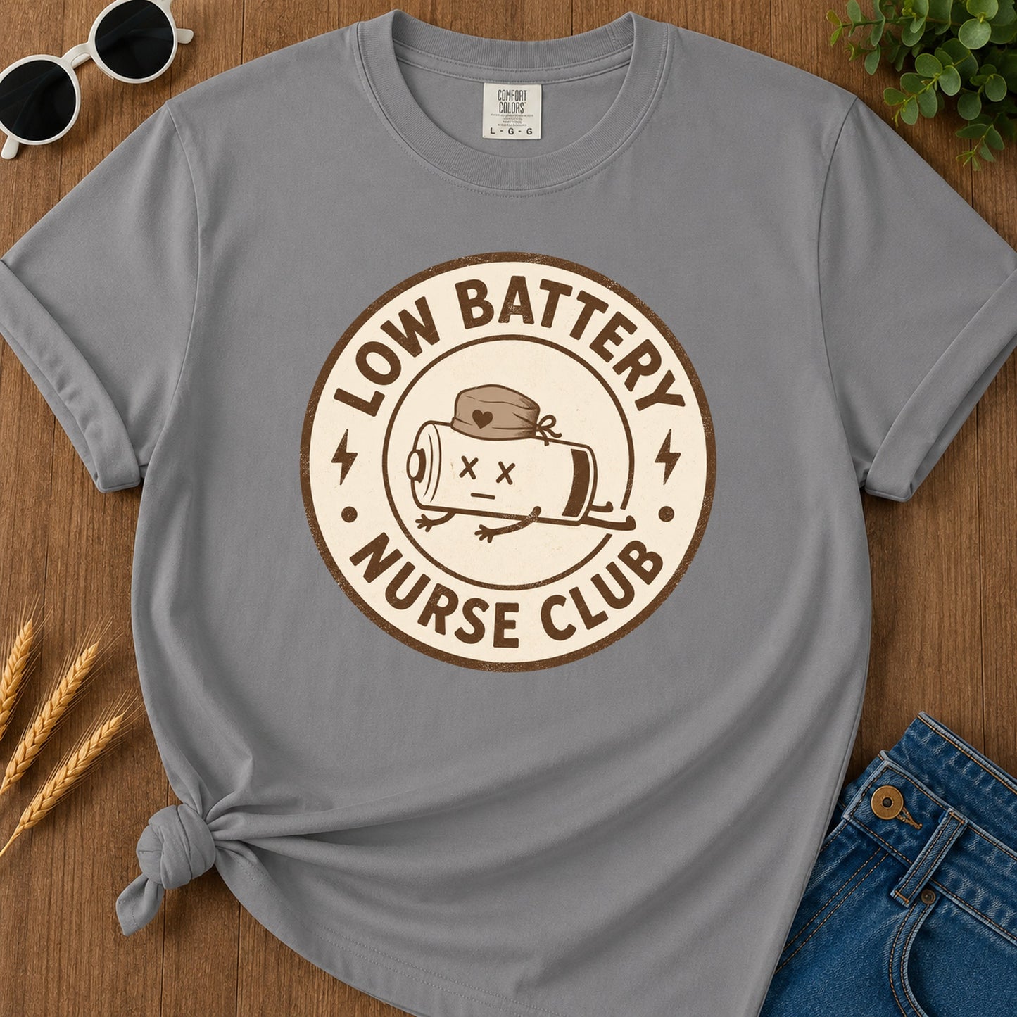 Low Battery Nurse Club T-Shirt - Grey Mockup