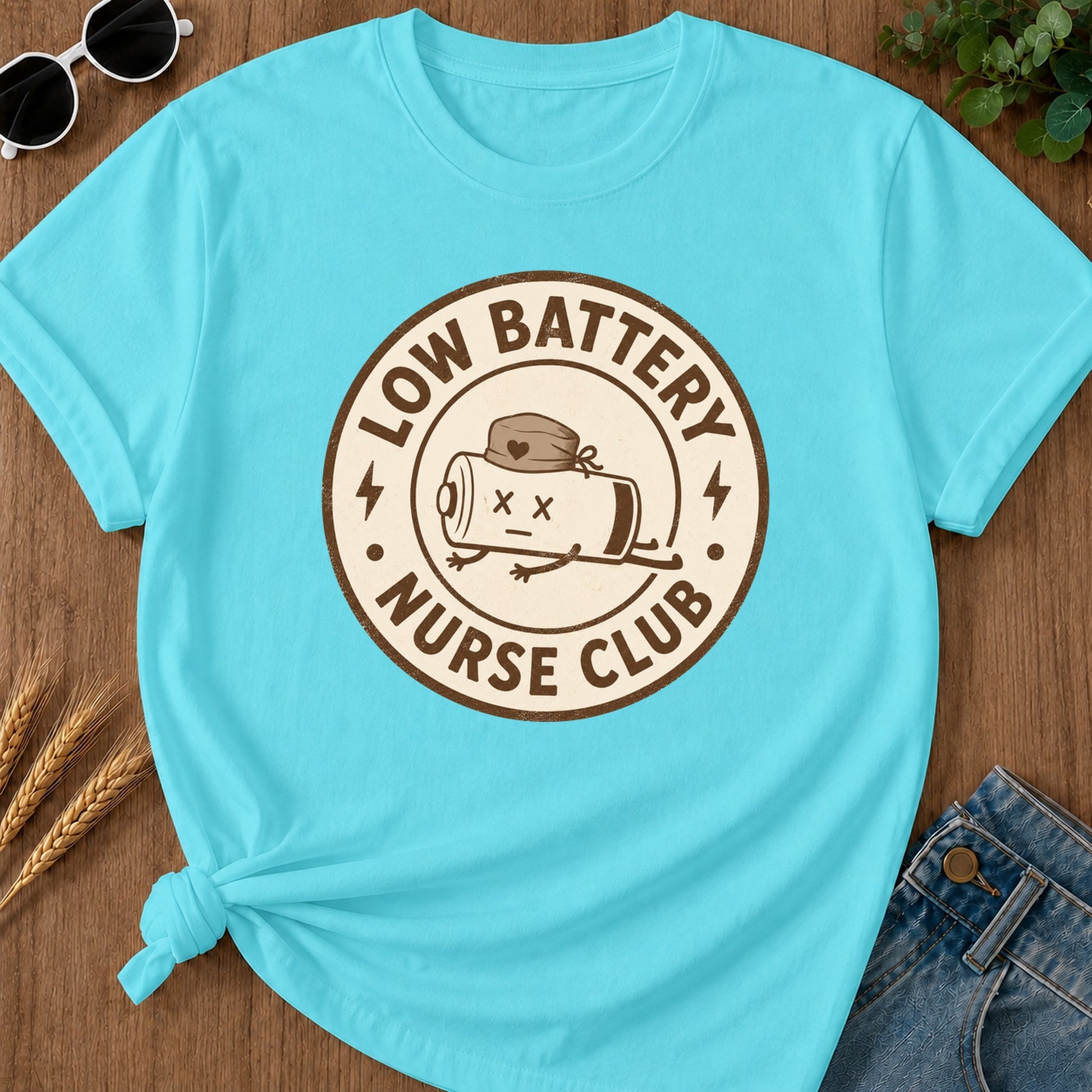 Low Battery Nurse Club T-Shirt - Lagoon Blue Mockup
