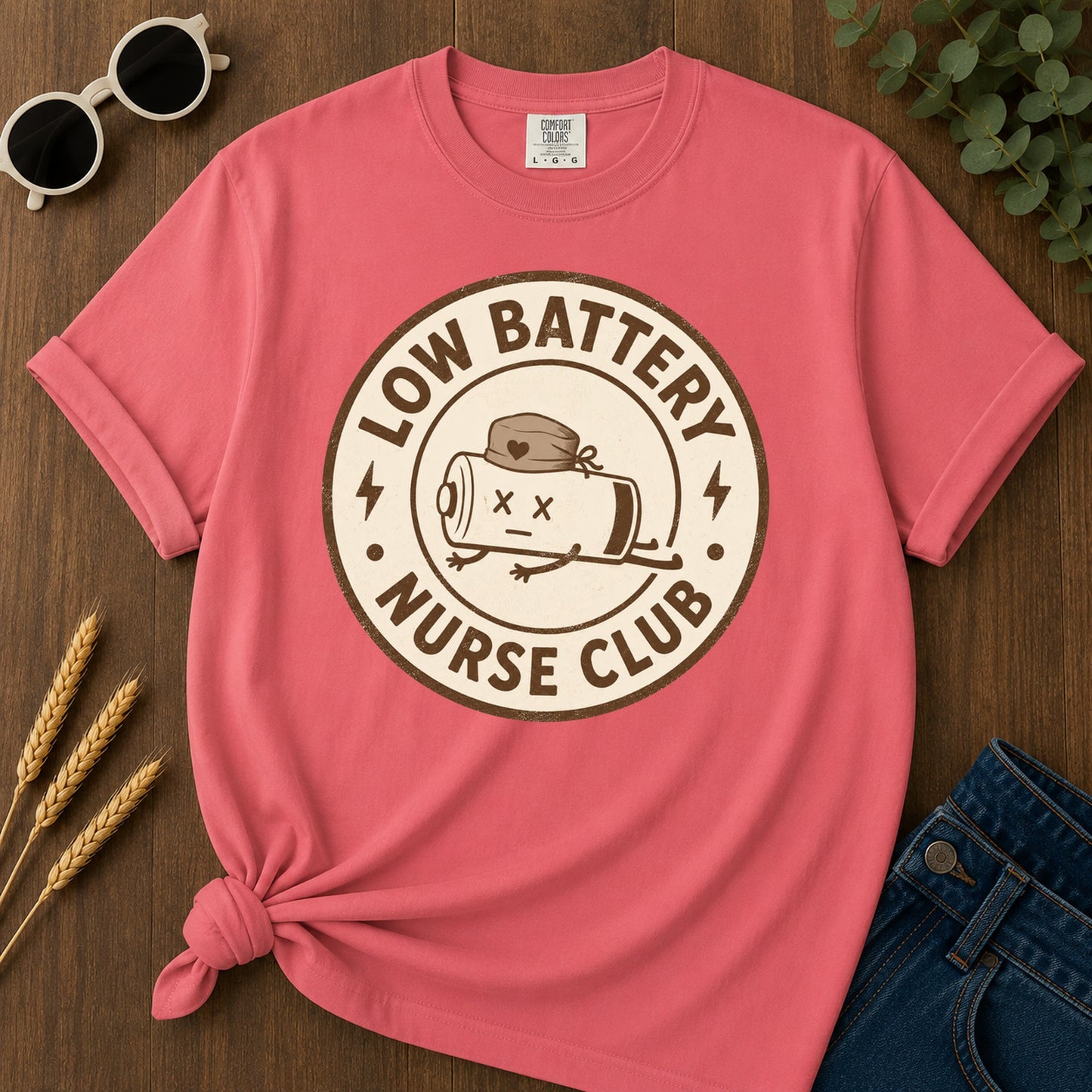 Low Battery Nurse Club T-Shirt - Watermelon Mockup