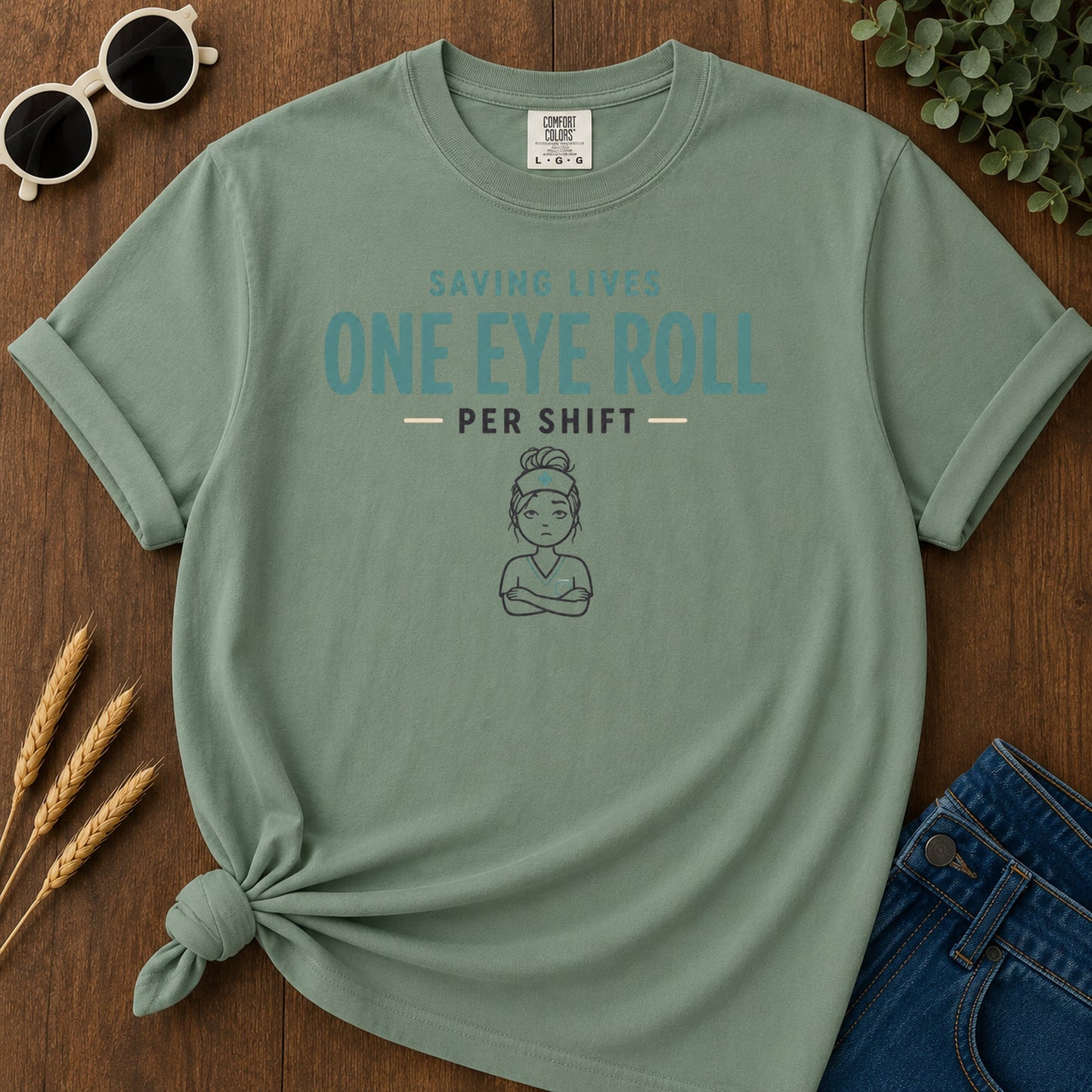 One Eye Roll T-Shirt - Light Green Mockup