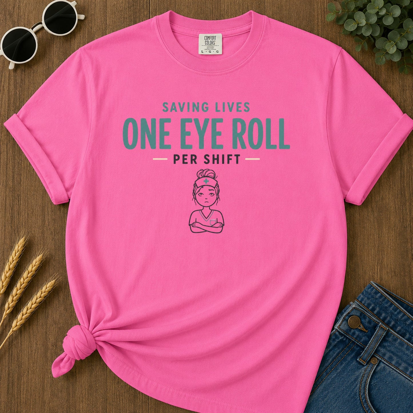 One Eye Roll T-Shirt - Neon Pink Mockup