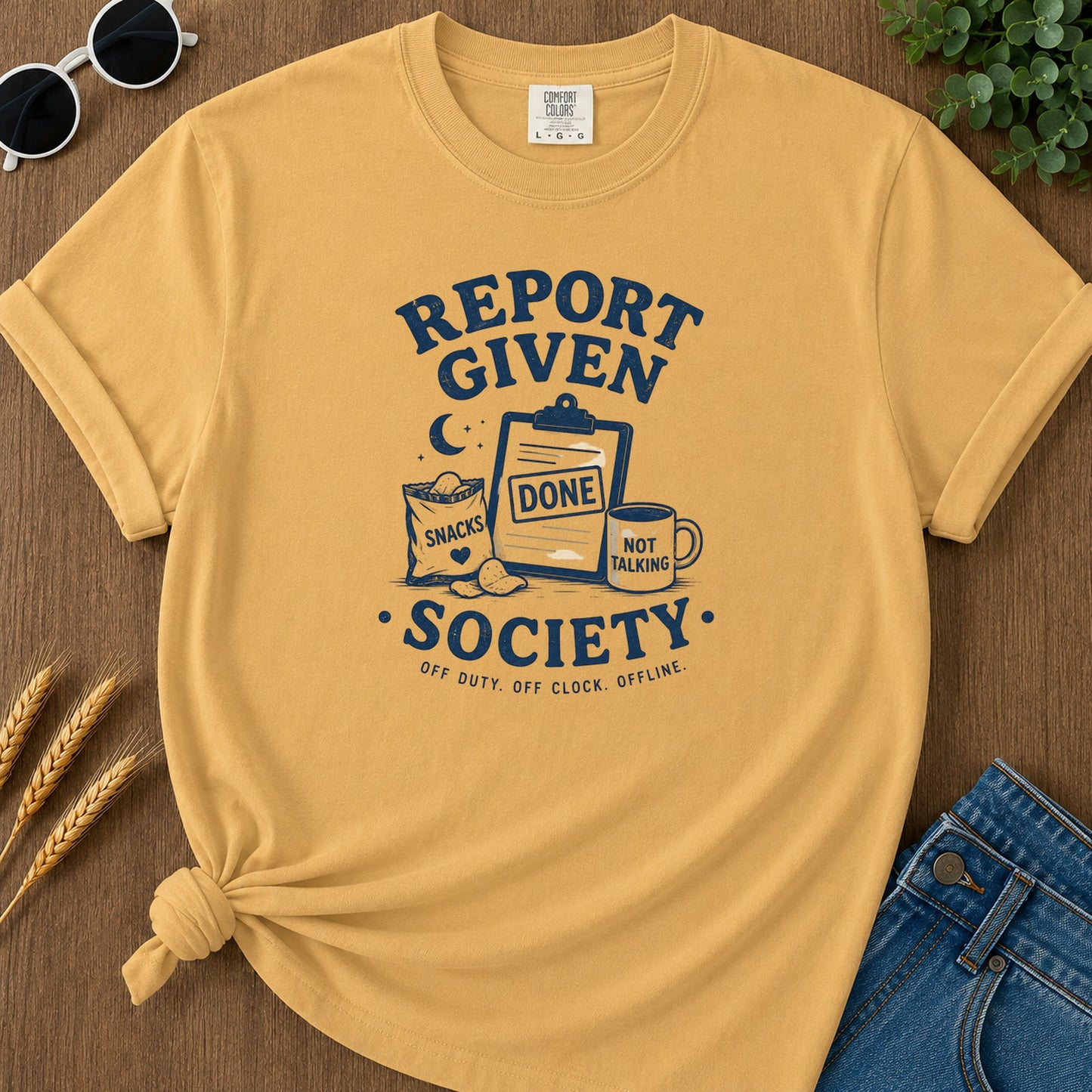 Report Given Society T-Shirt - Mustard Mockup