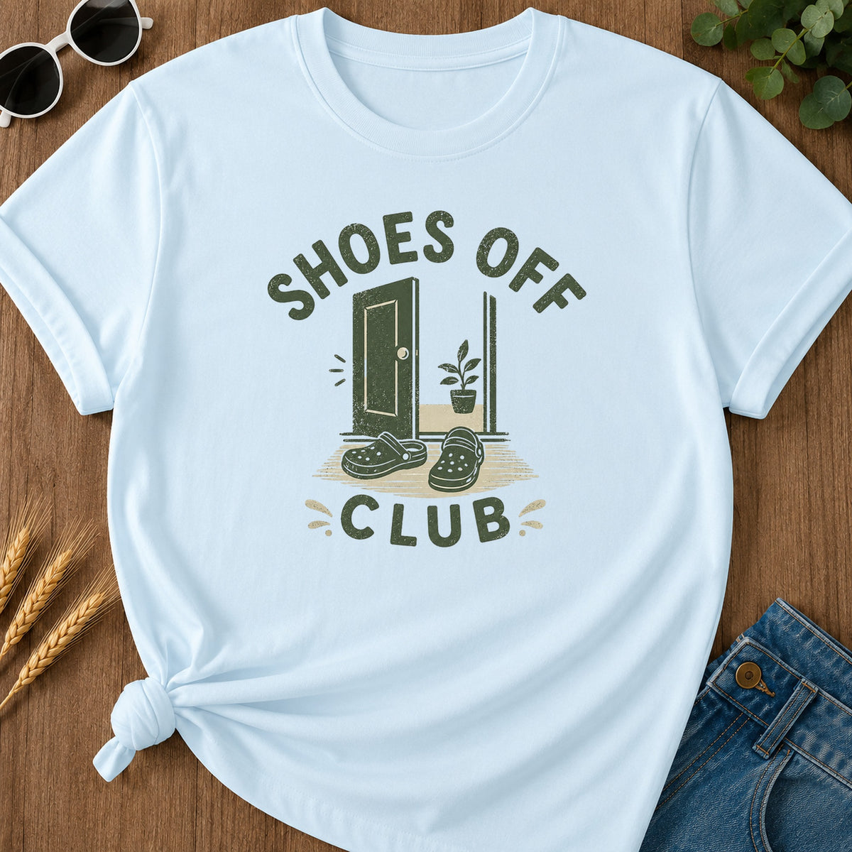 Shoes Off Club T-Shirt - Chambray Mockup