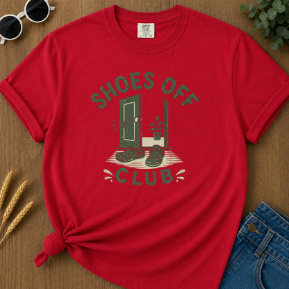 Shoes Off Club T-Shirt - Red Mockup