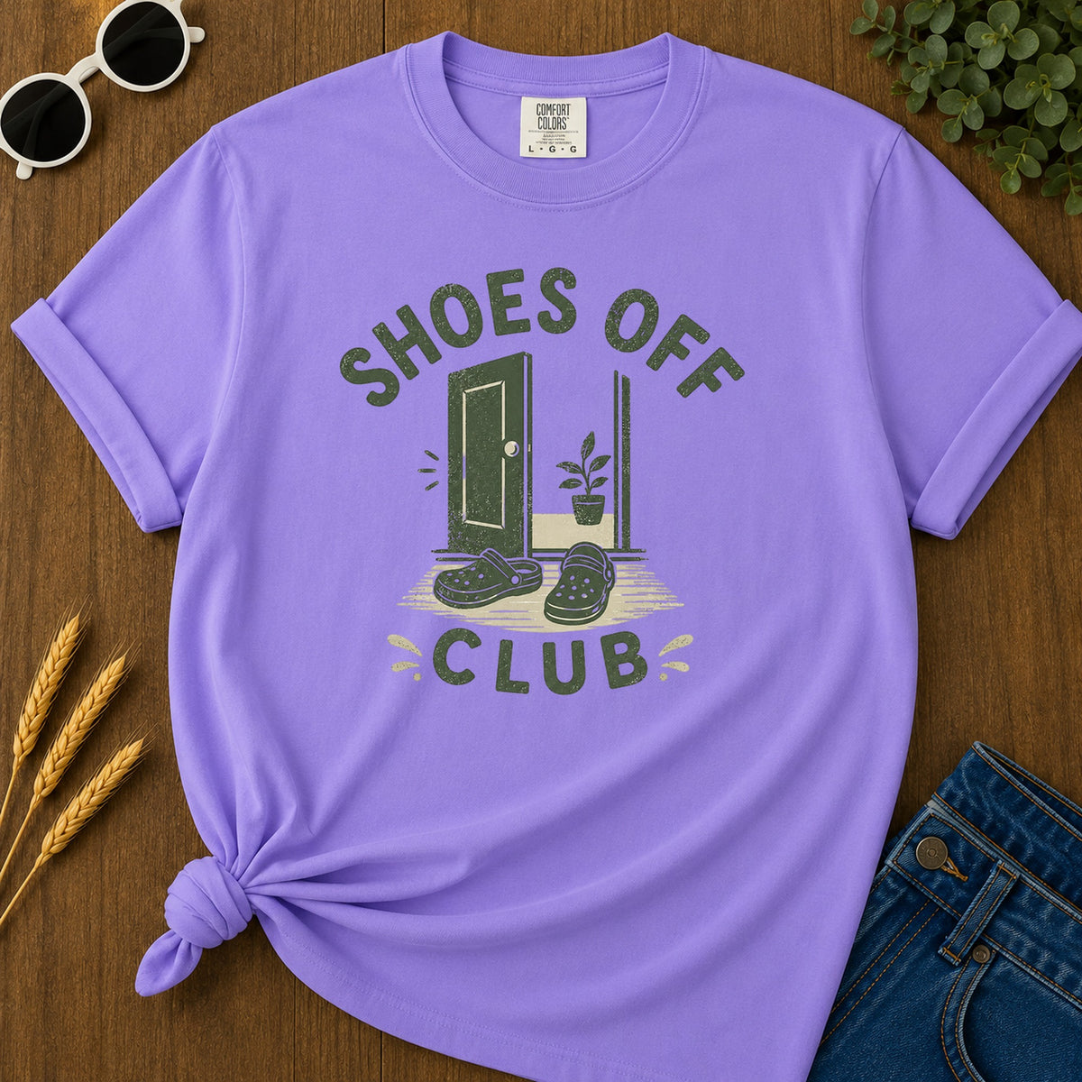 Shoes Off Club T-Shirt - Violet Mockup