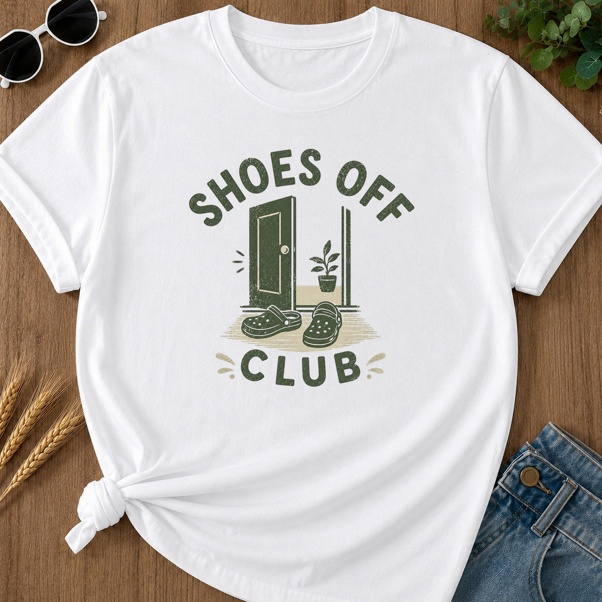 Shoes Off Club T-Shirt - White Mockup