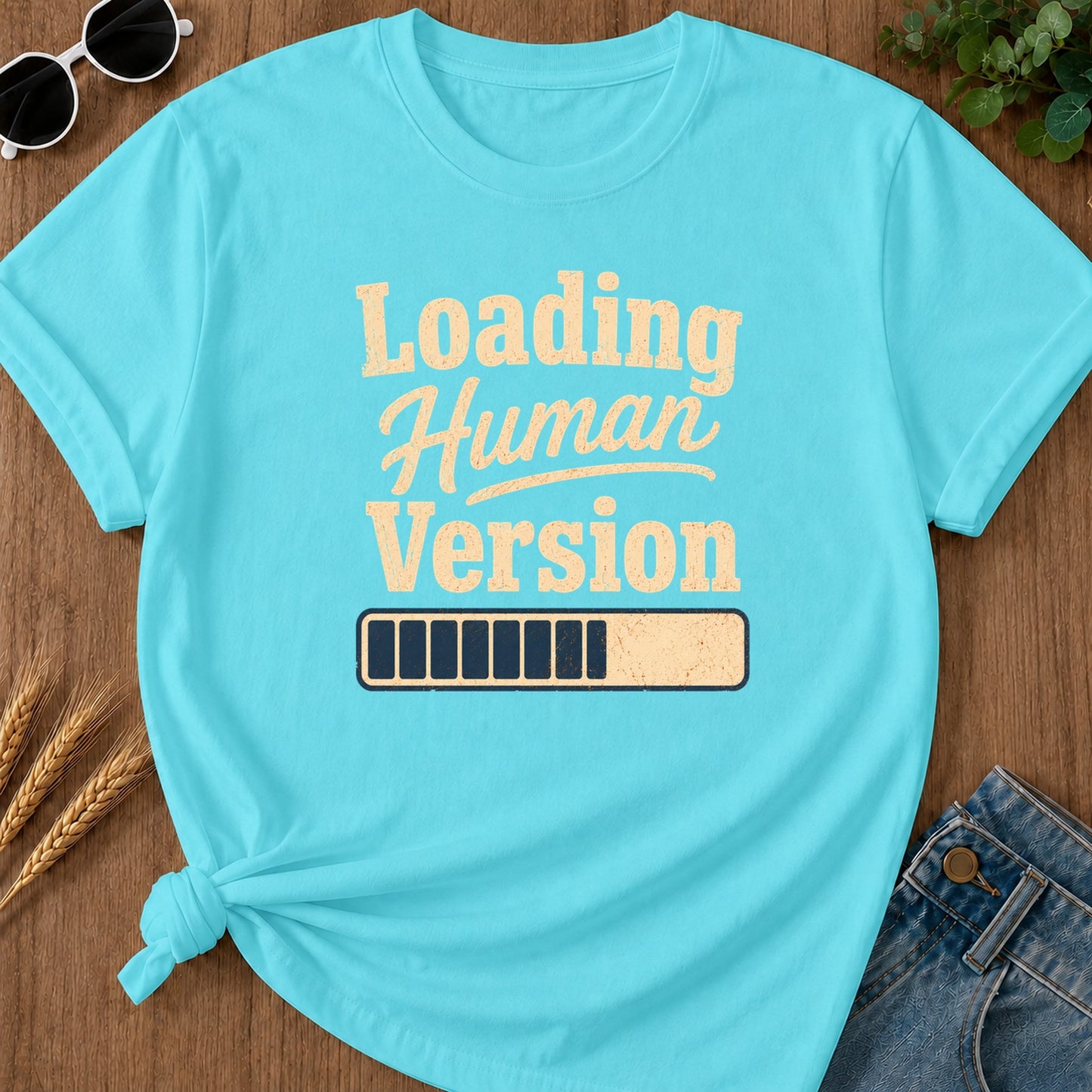 Loading Human Version T-Shirt - Lagoon Blue Mockup