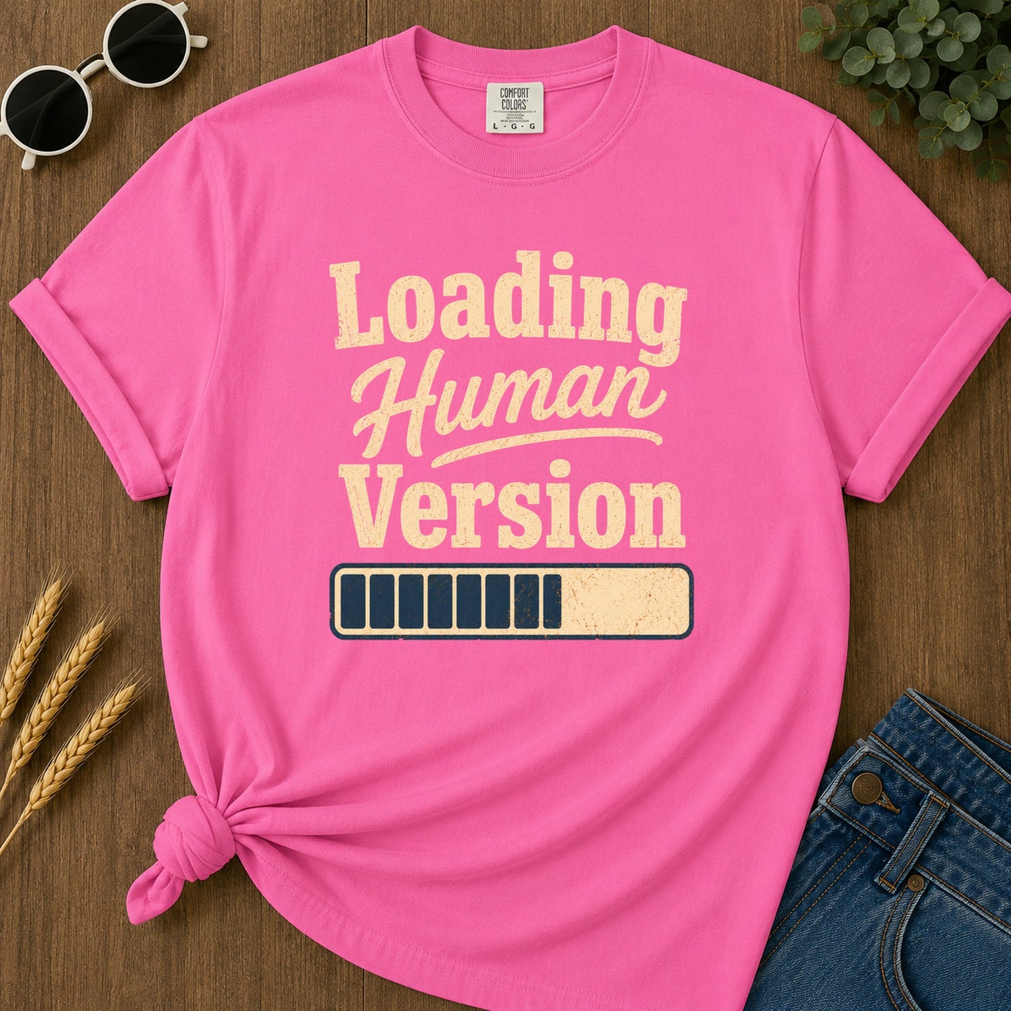 Loading Human Version T-Shirt - Neon Pink Mockup