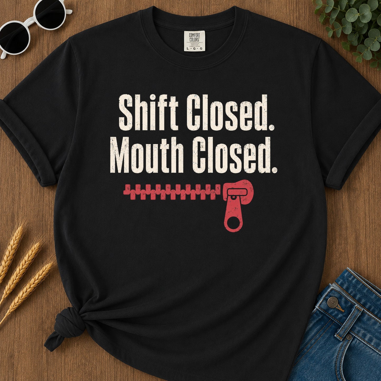 Shift Mouth Closed T-Shirt - Black Mockup