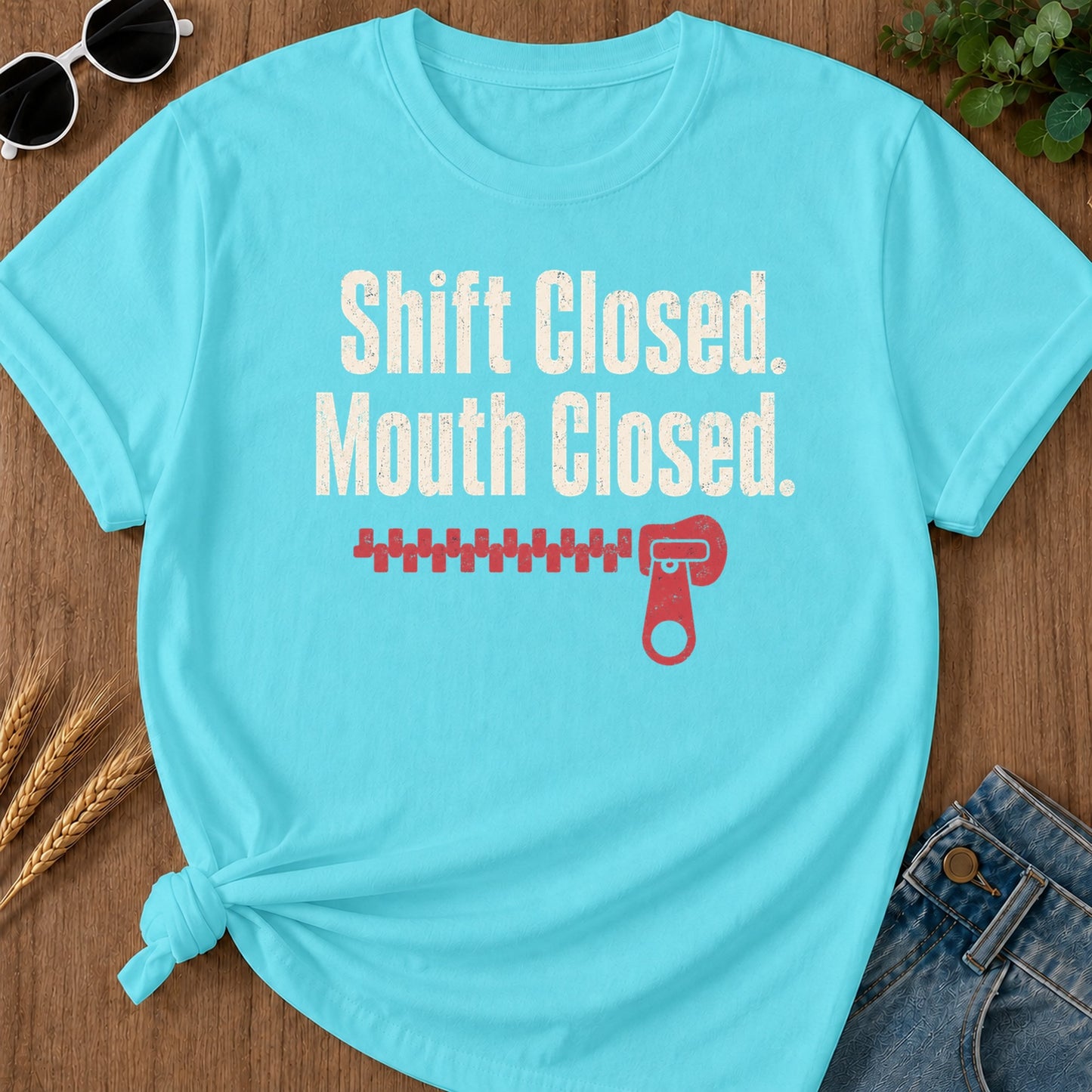 Shift Mouth Closed T-Shirt - Lagoon Blue Mockup