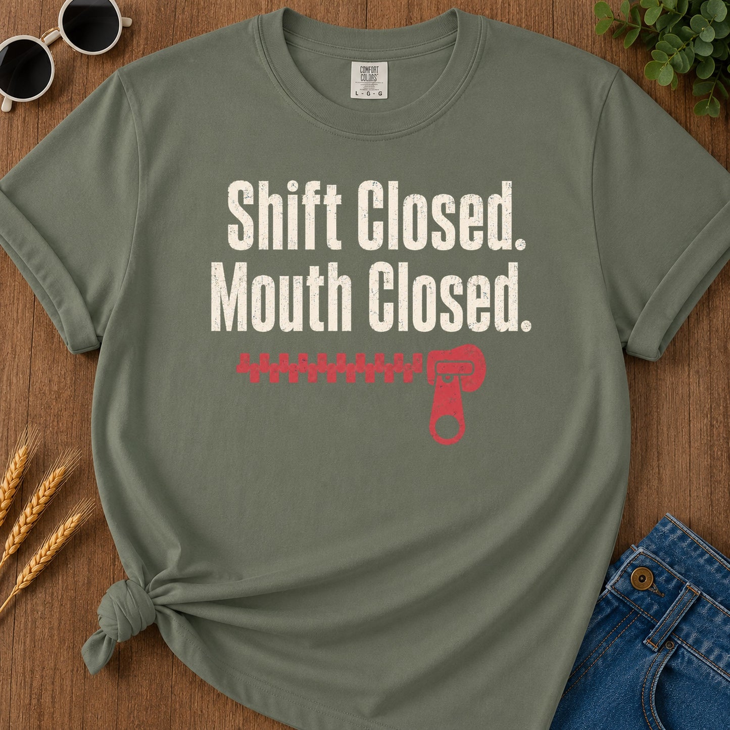 Shift Mouth Closed T-Shirt - Moss Mockup