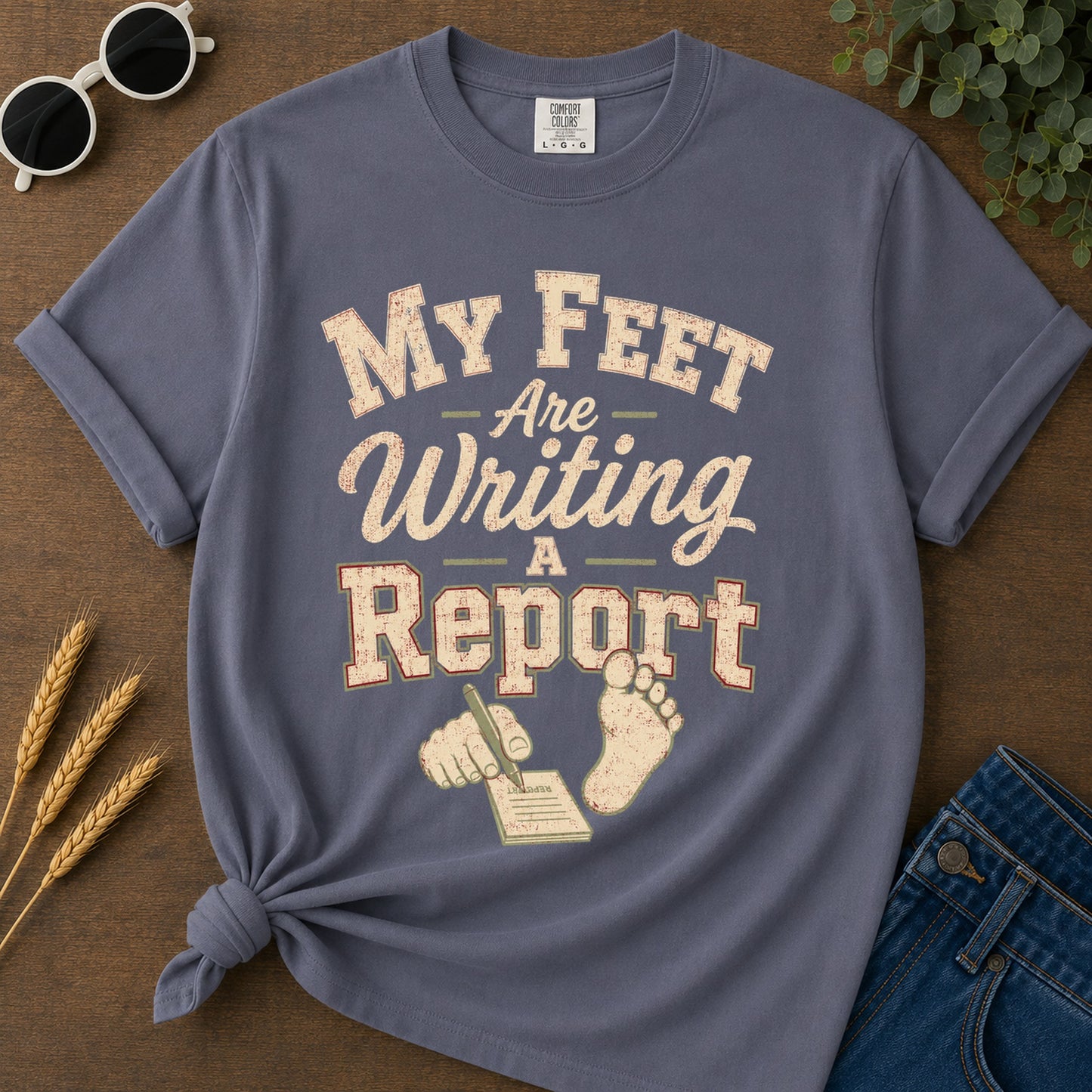 Feet Writing Report T-Shirt - Navy Mockup