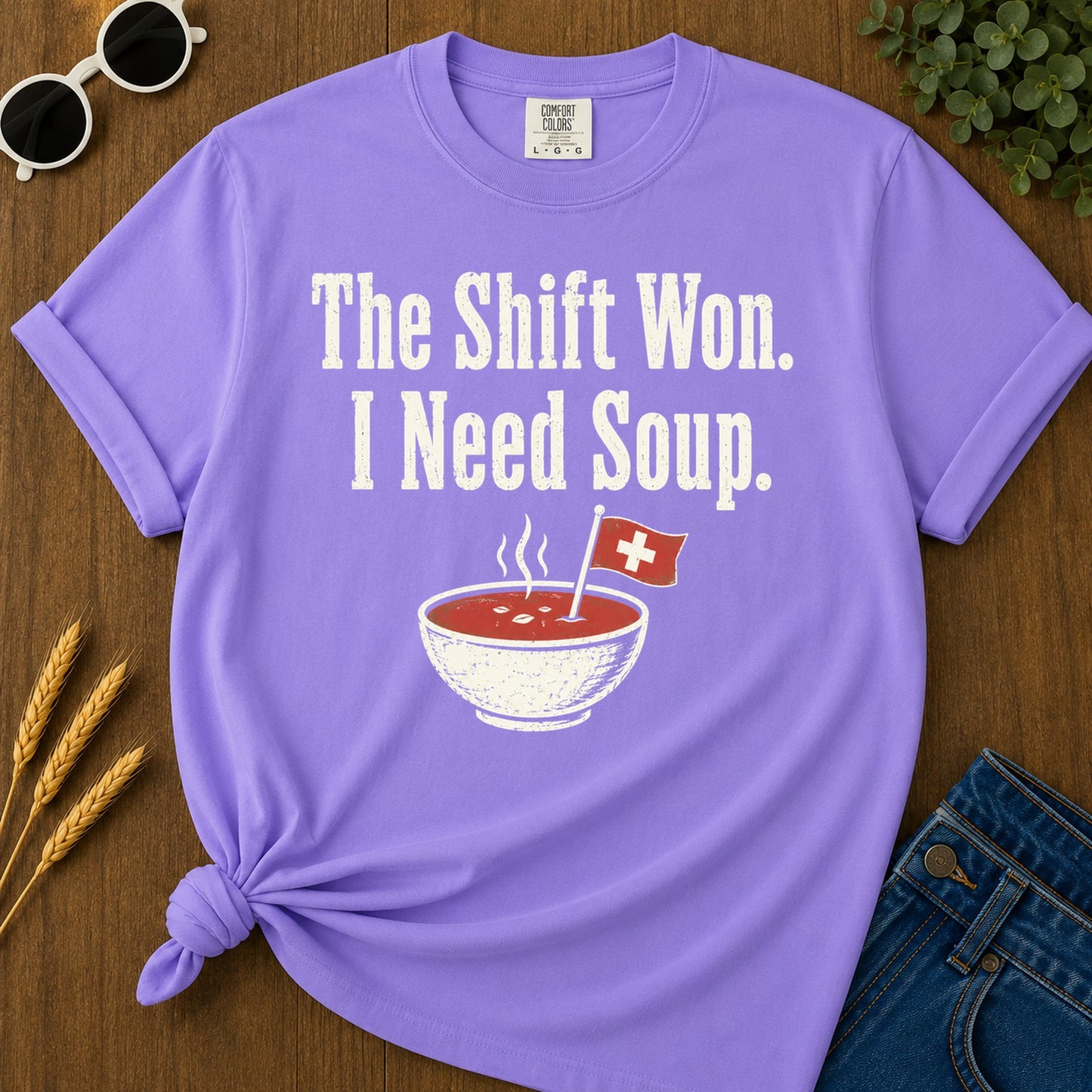 Shift Won Need Soup T-Shirt - Violet Mockup