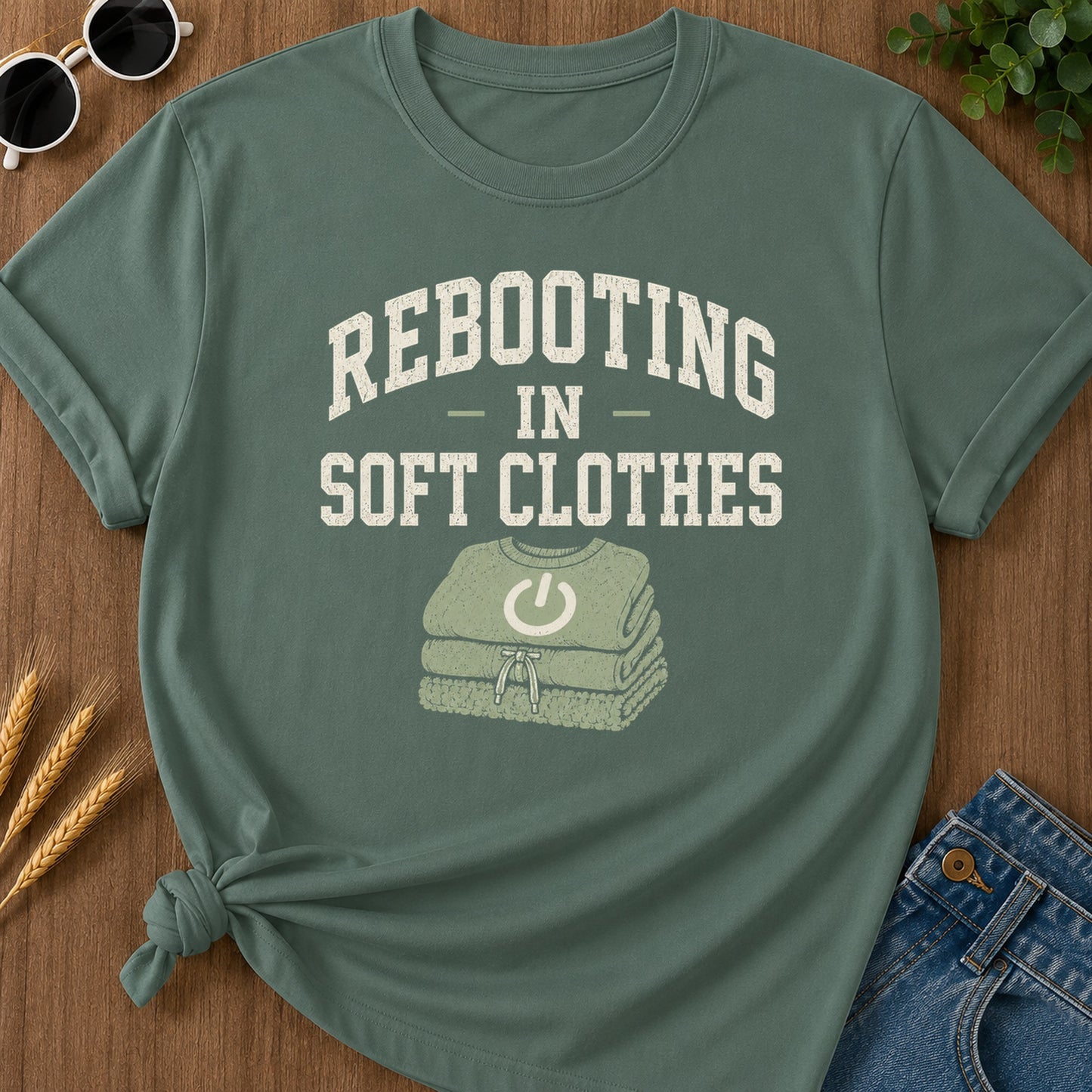 Rebooting Soft Clothes T-Shirt - Blue Spruce Mockup
