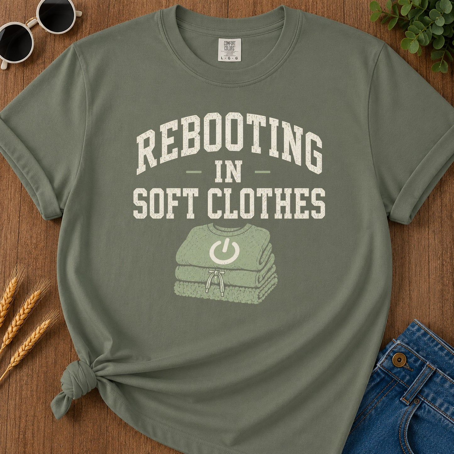 Rebooting Soft Clothes T-Shirt - Moss Mockup