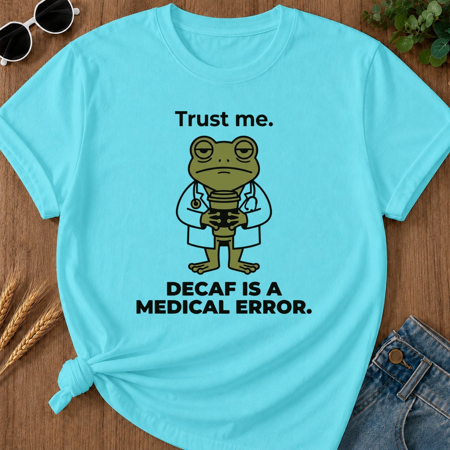 Trust Decaf T-Shirt - Lagoon Blue Mockup