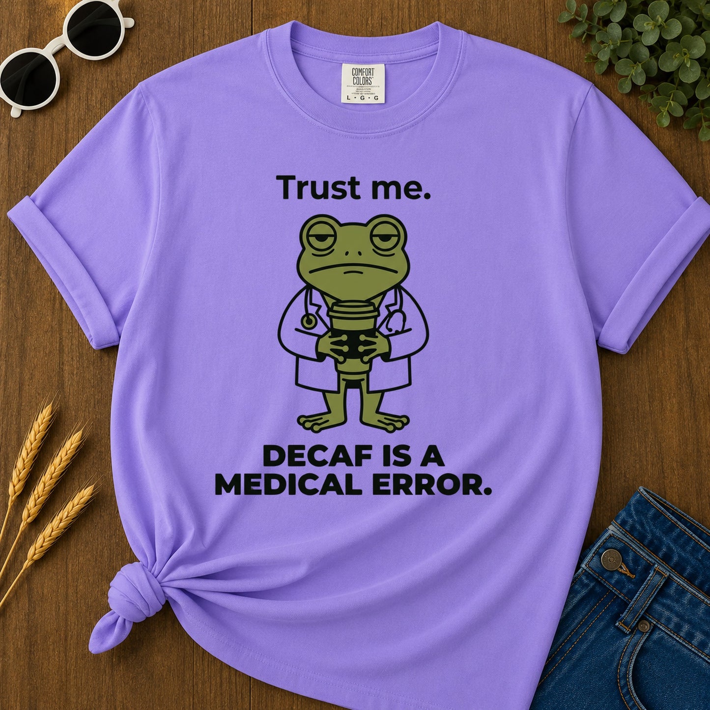 Trust Decaf T-Shirt - Violet Mockup