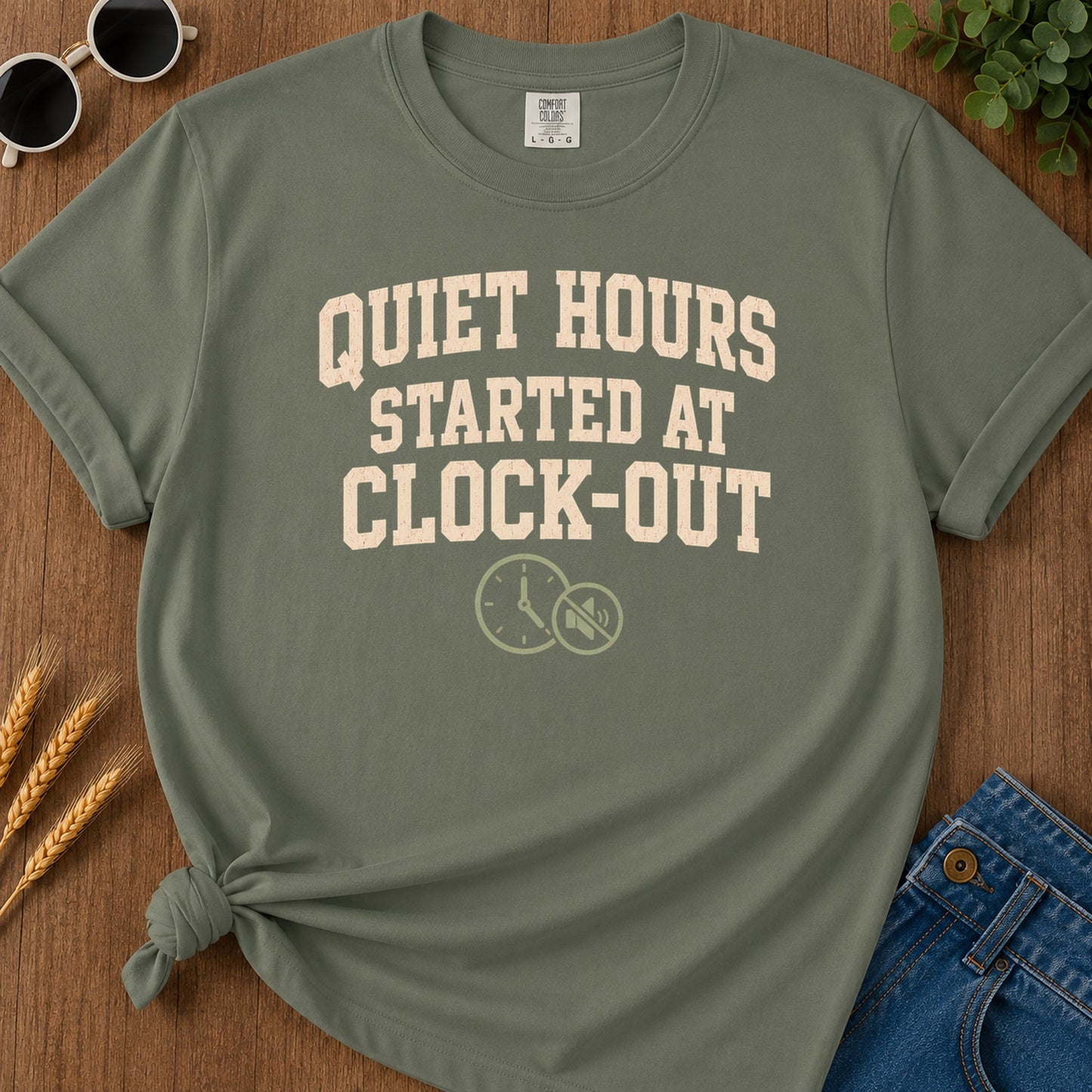 Quiet Hours Started T-Shirt - Moss Mockup