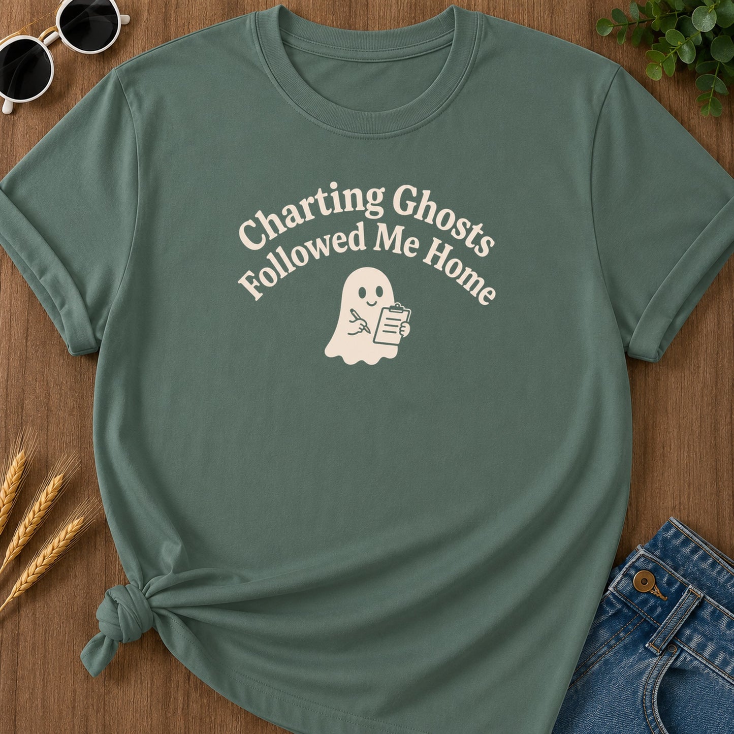 Charting Ghosts Followed 211 T-Shirt - Blue Spruce Mockup