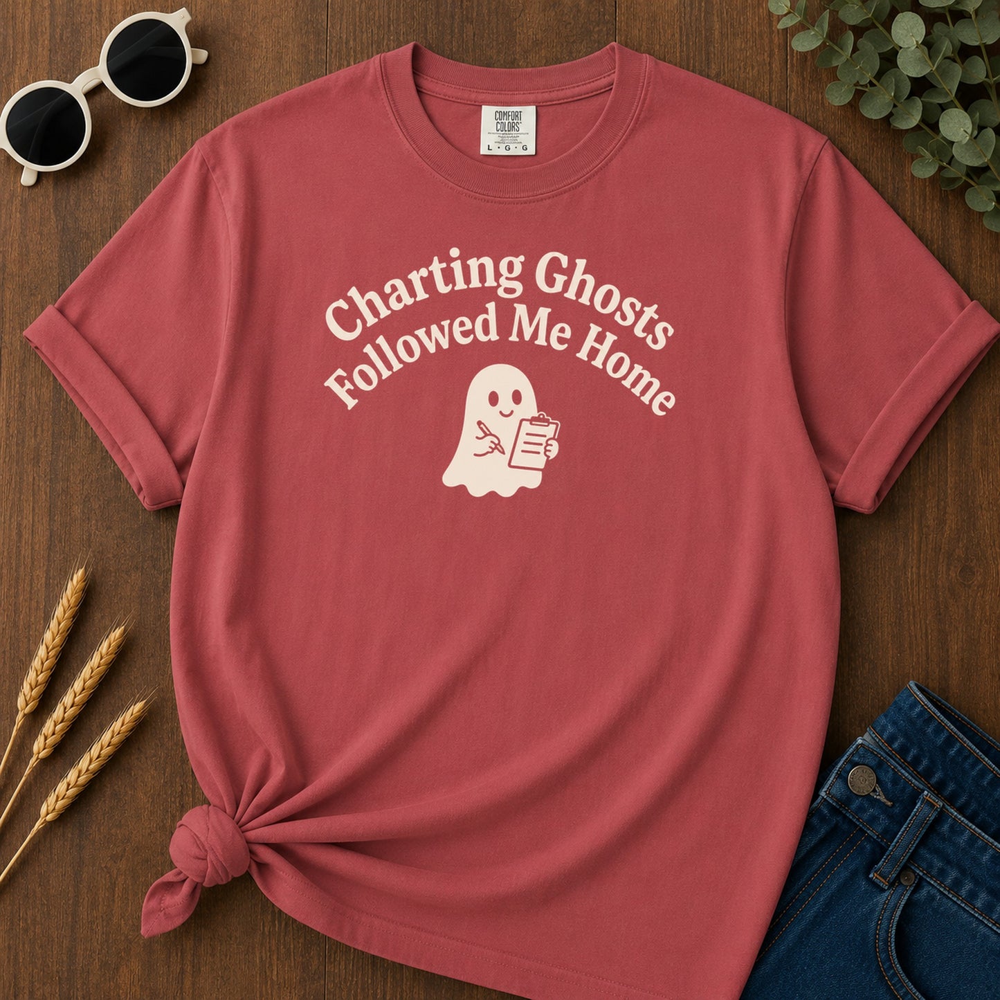 Charting Ghosts Followed 211 T-Shirt - Crimson Mockup