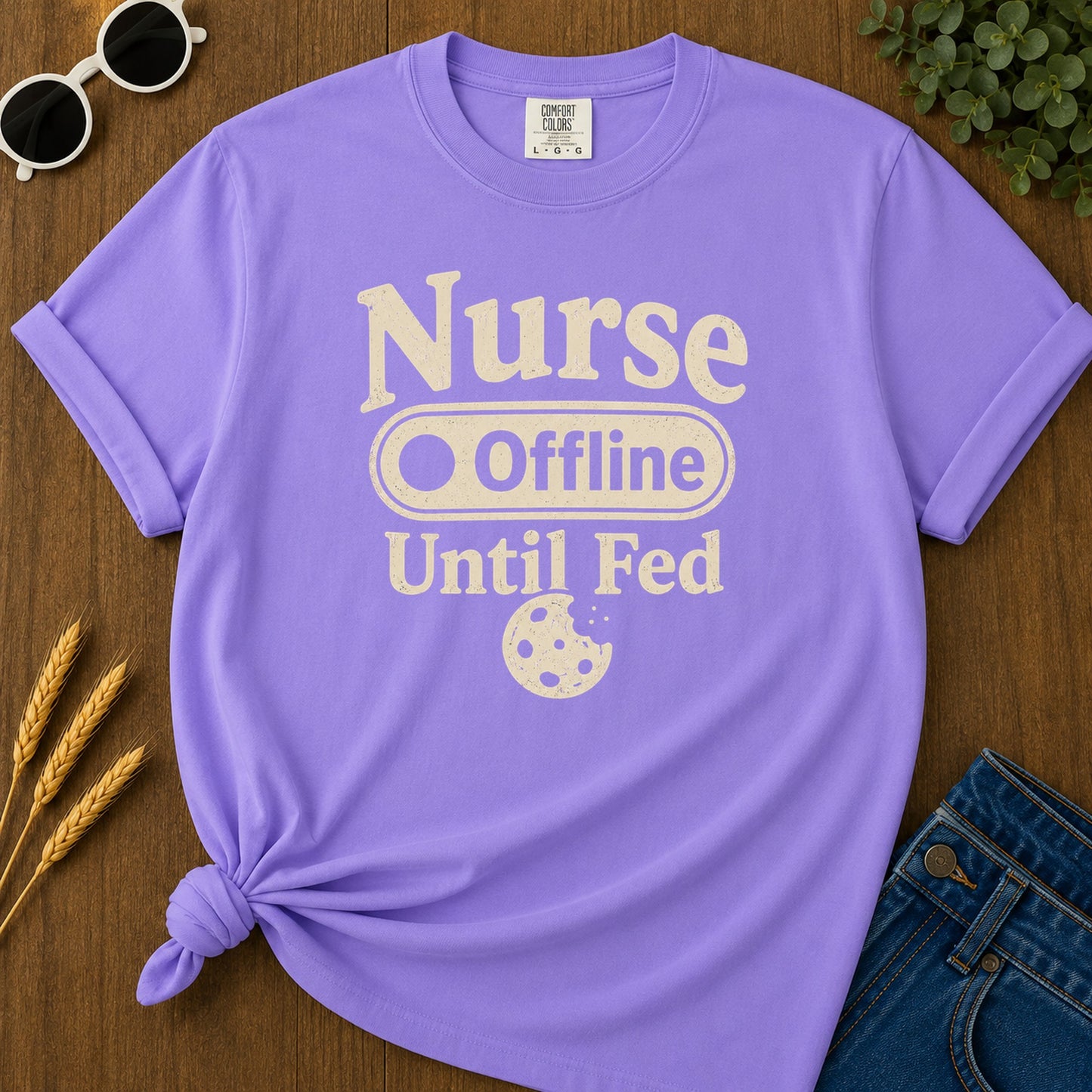 Nurse Offline Until Fed 213 T-Shirt - Violet Mockup