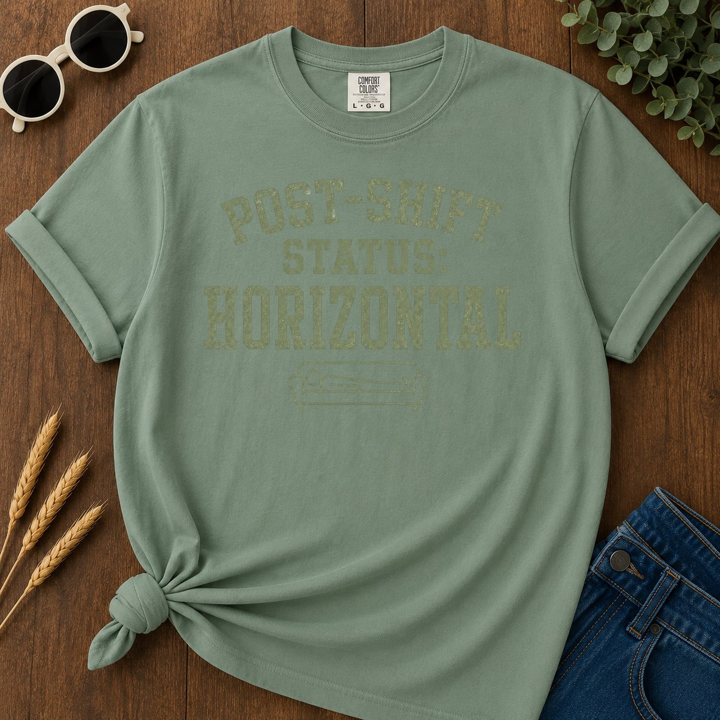 Post Shift Horizontal T-Shirt - Light Green Mockup