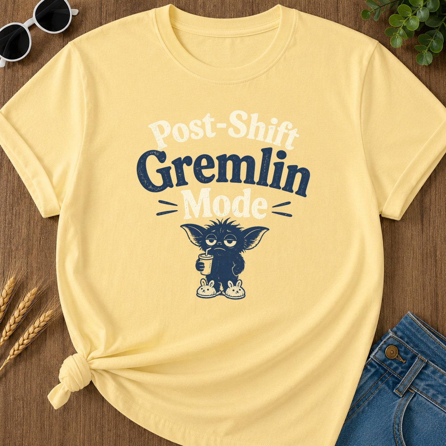 Post Shift Gremlin T-Shirt - Butter Mockup