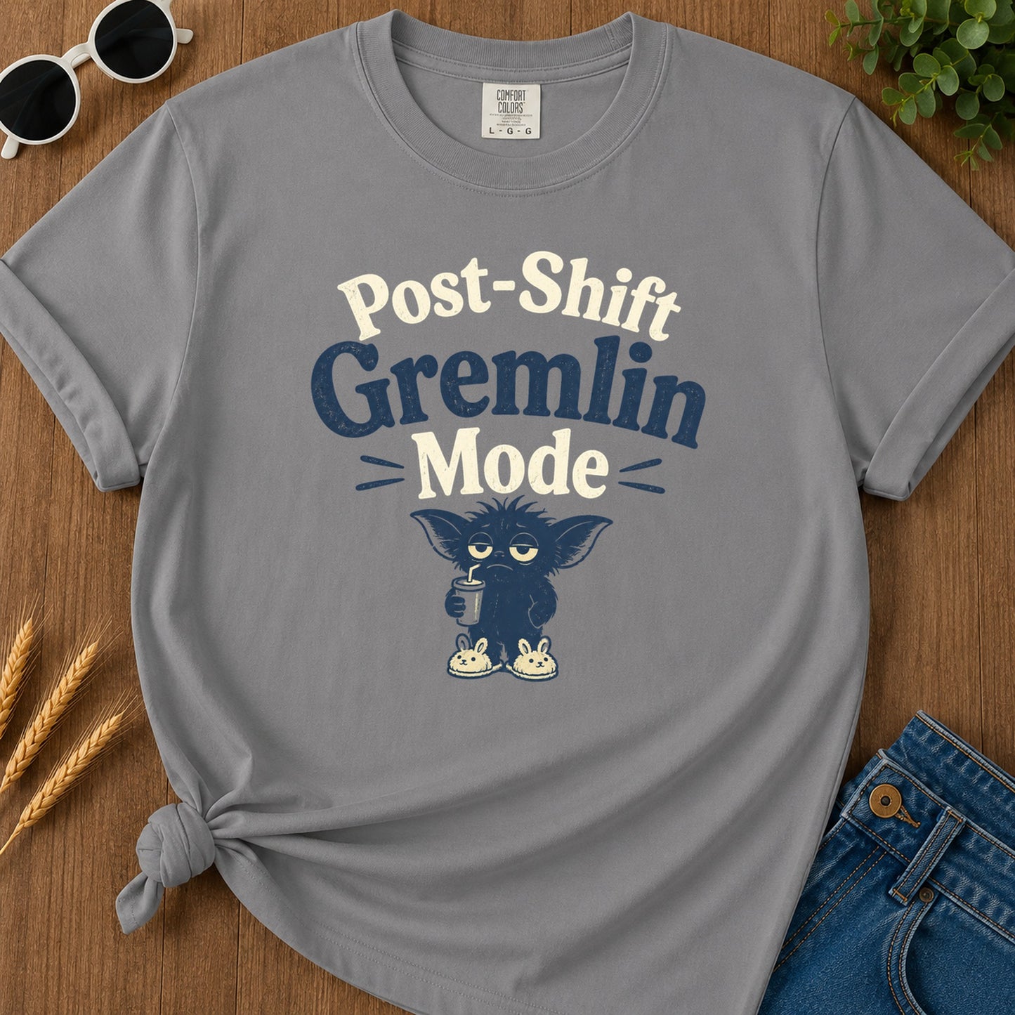 Post Shift Gremlin T-Shirt - Grey Mockup
