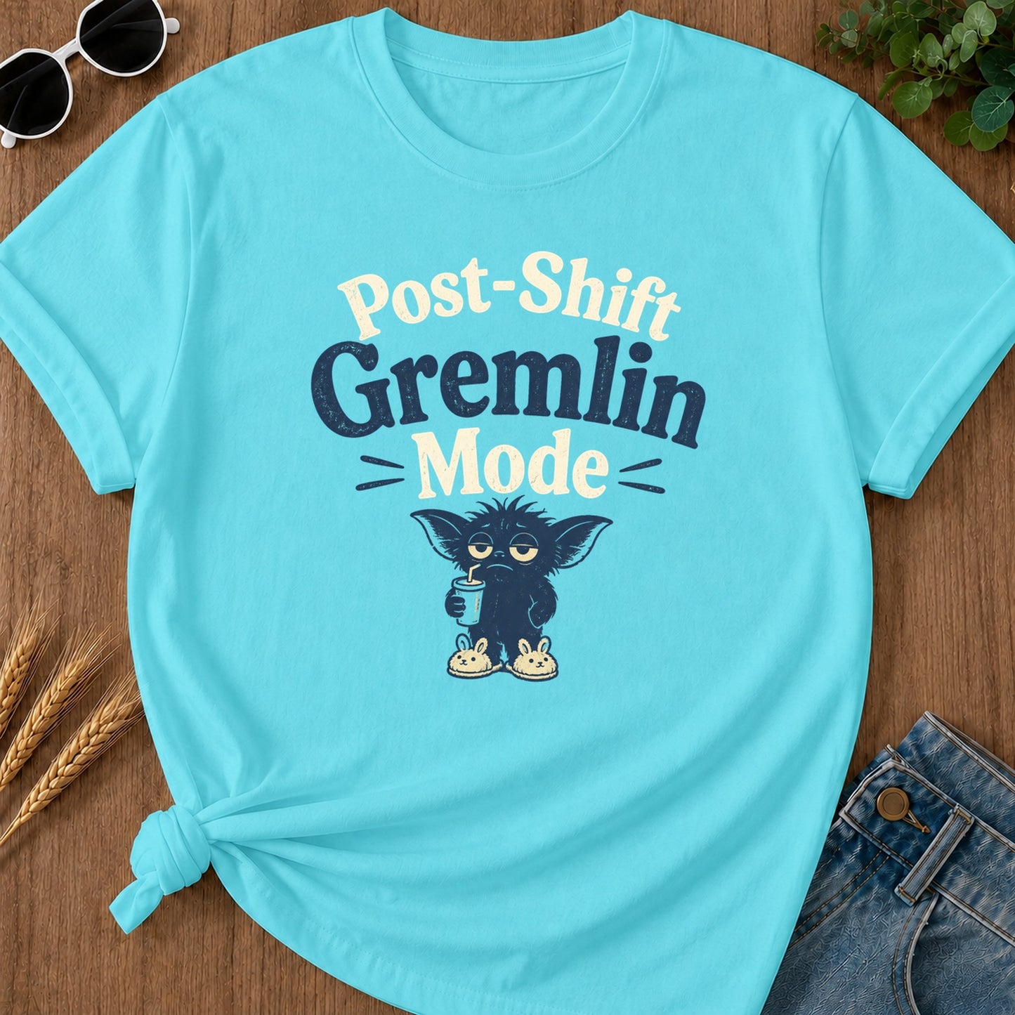 Post Shift Gremlin T-Shirt - Lagoon Blue Mockup