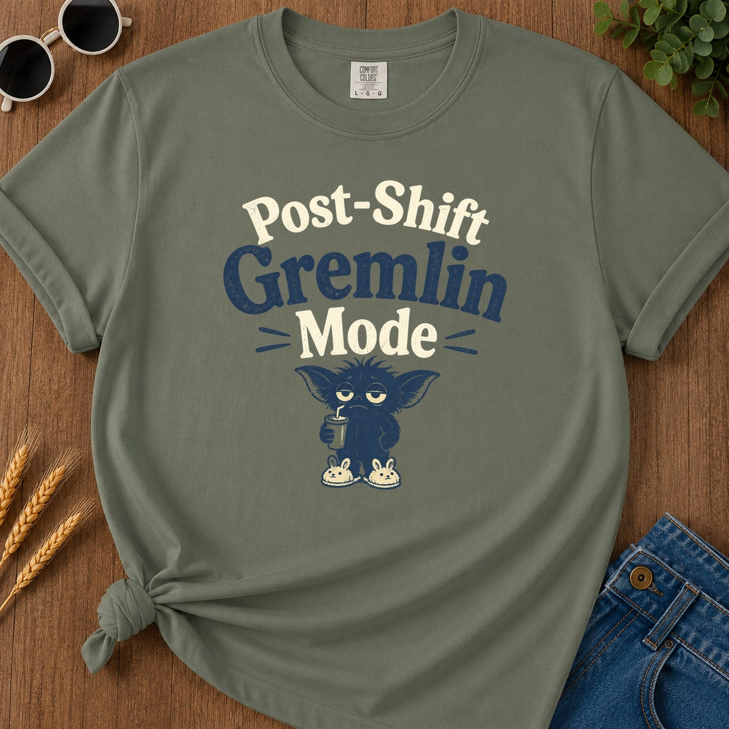 Post Shift Gremlin T-Shirt - Moss Mockup