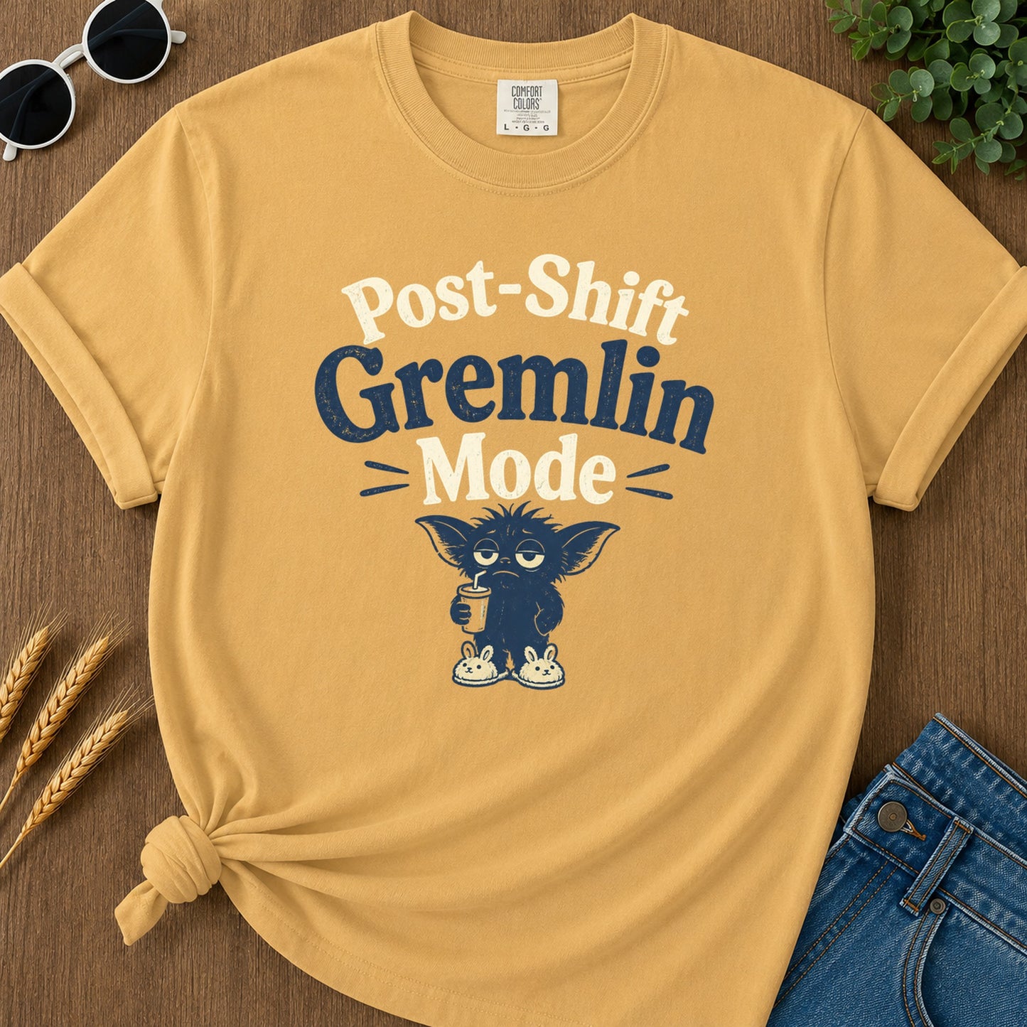 Post Shift Gremlin T-Shirt - Mustard Mockup