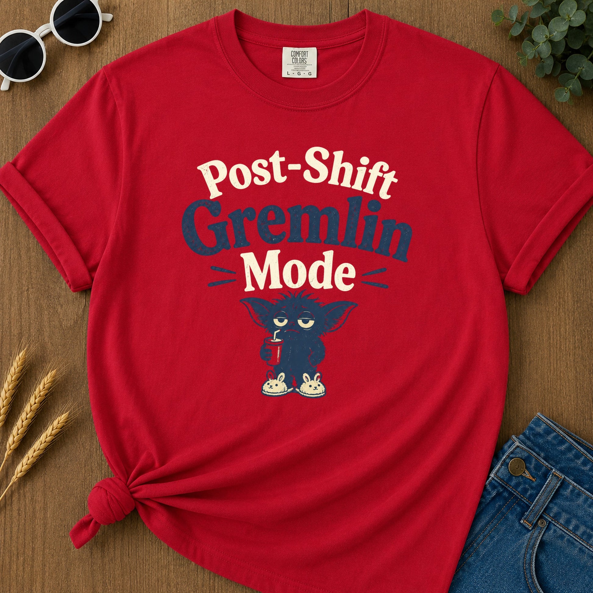 Post Shift Gremlin T-Shirt - Red Mockup