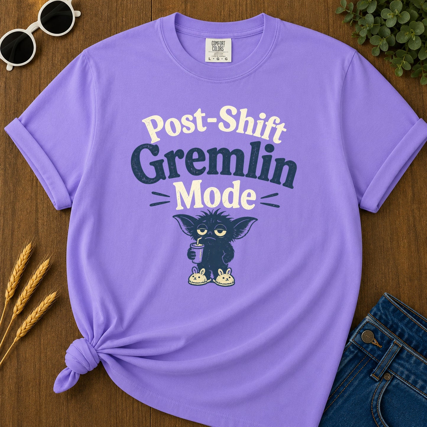 Post Shift Gremlin T-Shirt - Violet Mockup