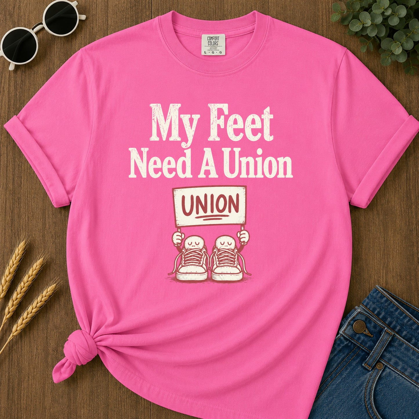 My Feet Need Union T-Shirt - Neon Pink Mockup
