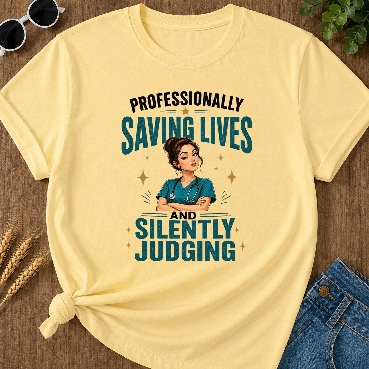 Saving Lives Stars T-Shirt - Butter Mockup