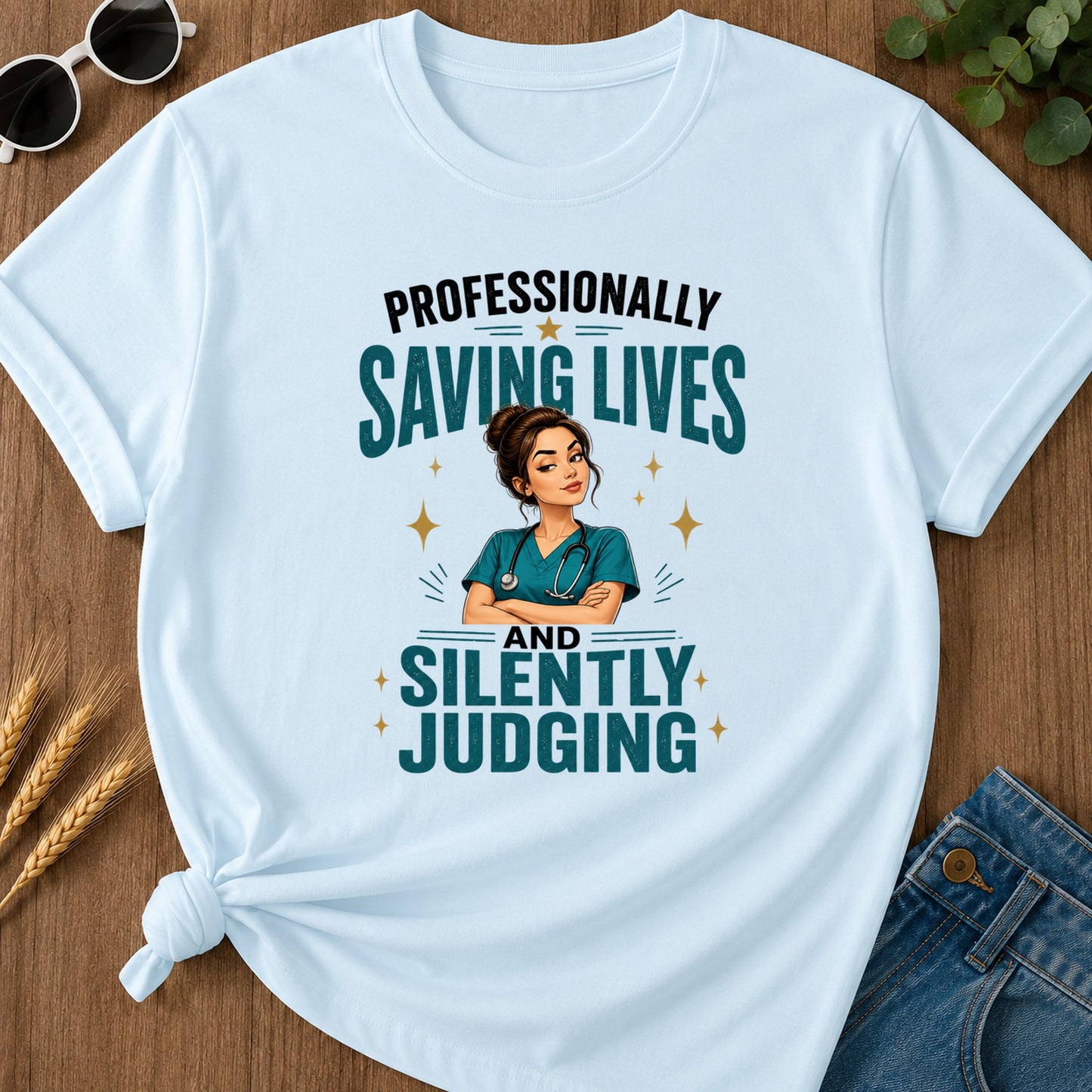 Saving Lives Stars T-Shirt - Chambray Mockup