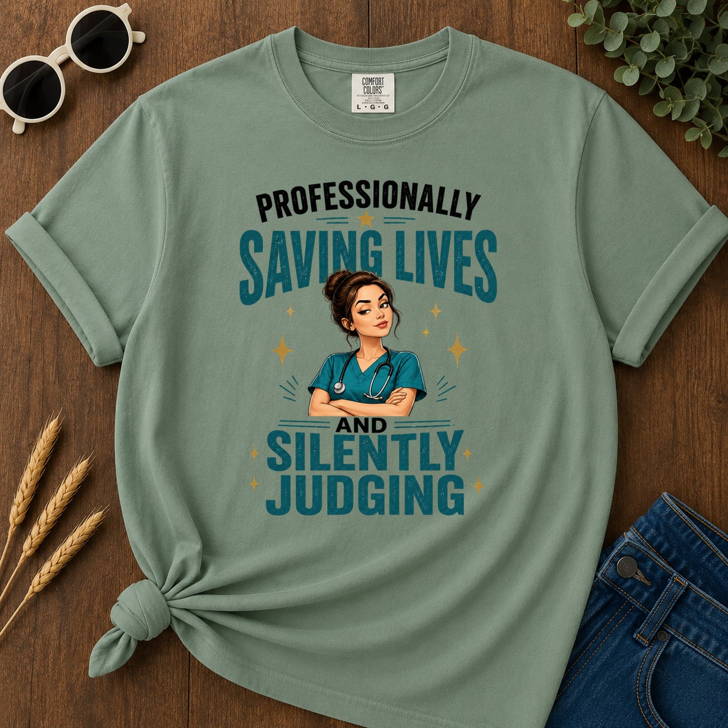 Saving Lives Stars T-Shirt - Light Green Mockup