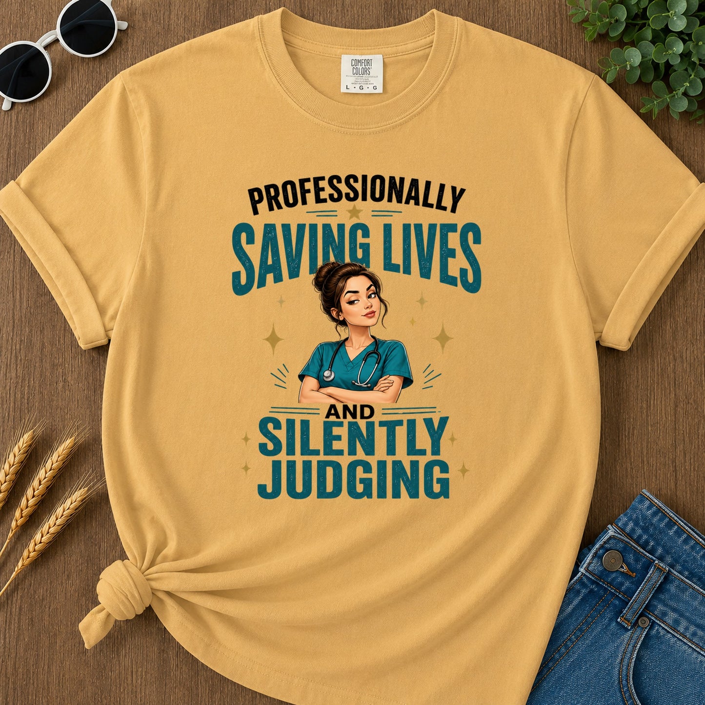 Saving Lives Stars T-Shirt - Mustard Mockup
