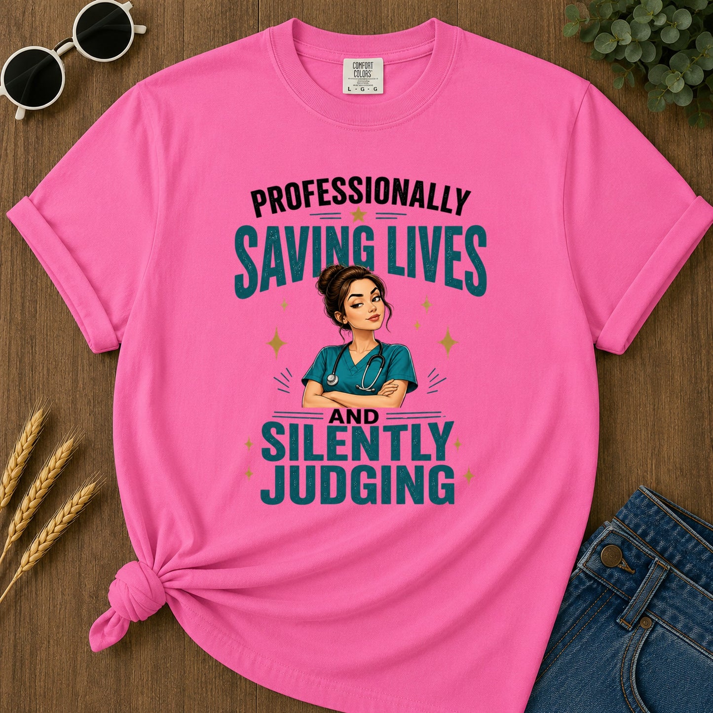 Saving Lives Stars T-Shirt - Neon Pink Mockup