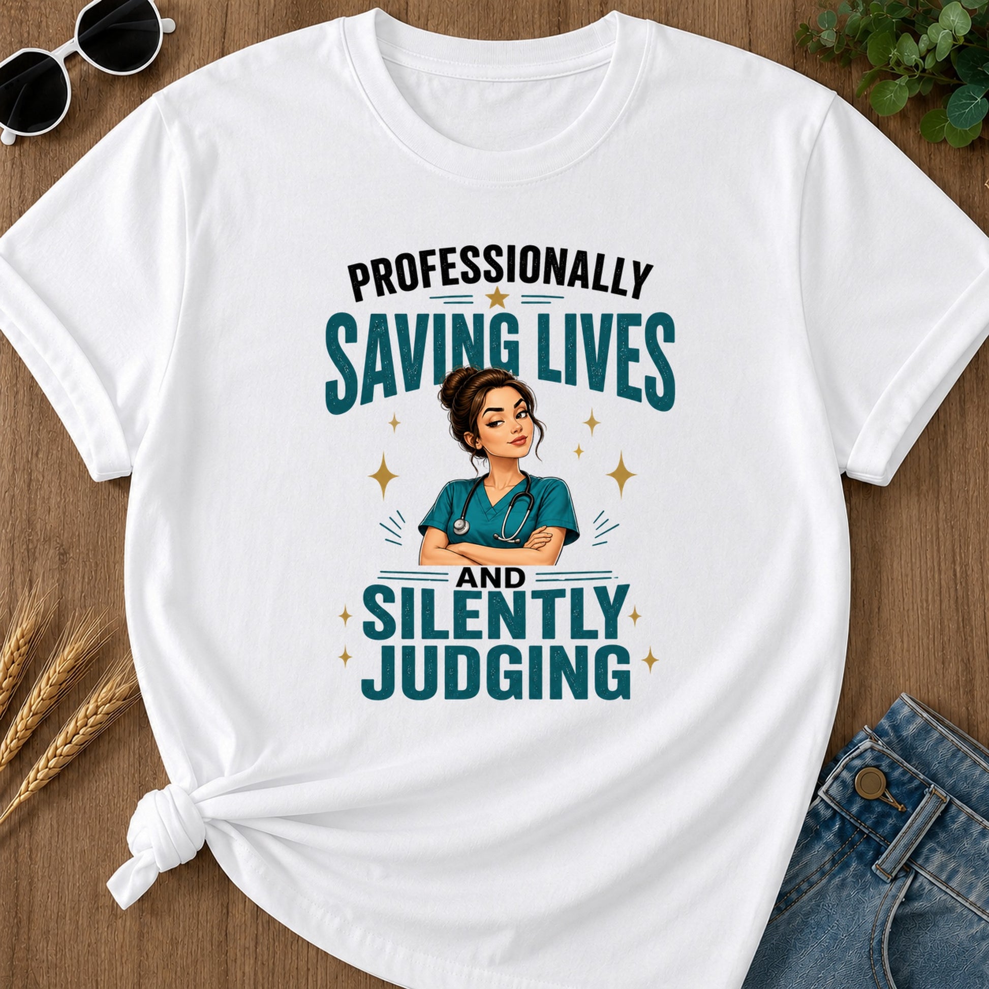 Saving Lives Stars T-Shirt - White Mockup