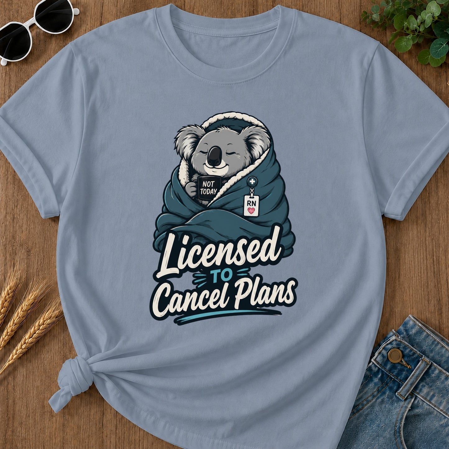 Licensed Cancel Plans T-Shirt - Blue Jean Mockup