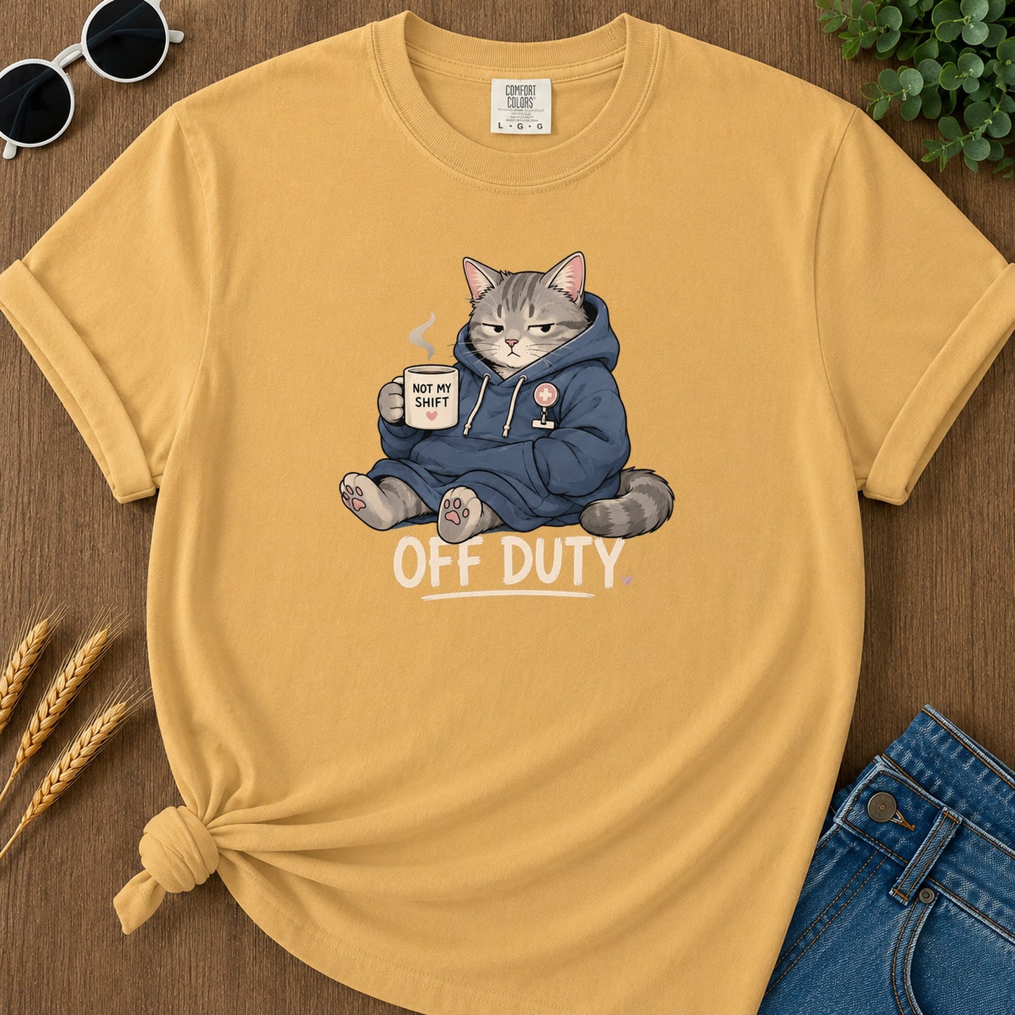 Off Duty Cat T-Shirt - Mustard Mockup