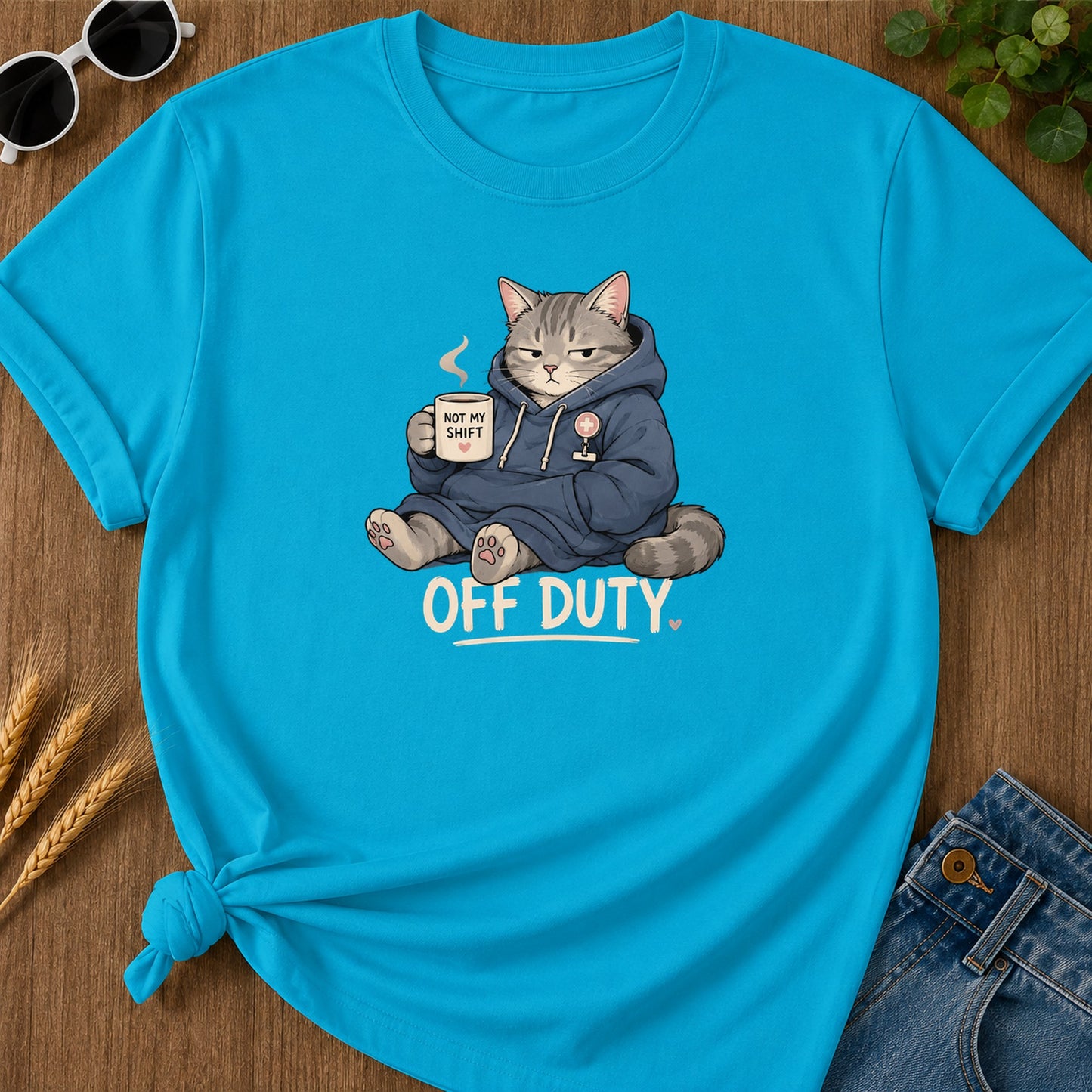 Off Duty Cat T-Shirt - Sapphire Mockup
