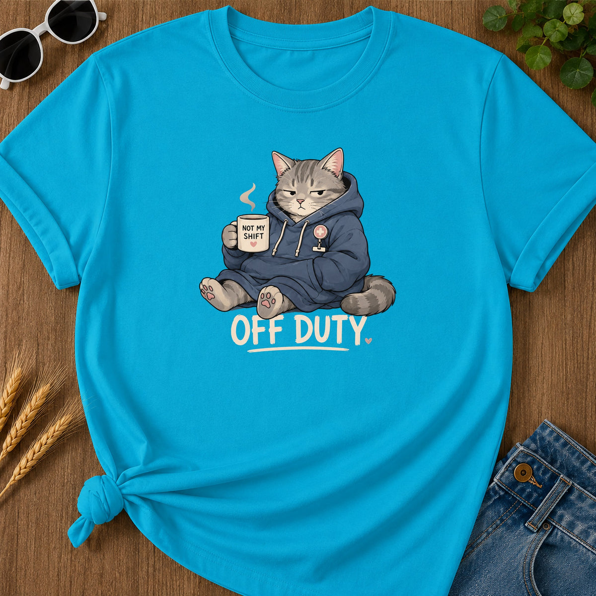 Off Duty Cat T-Shirt - Sapphire Mockup
